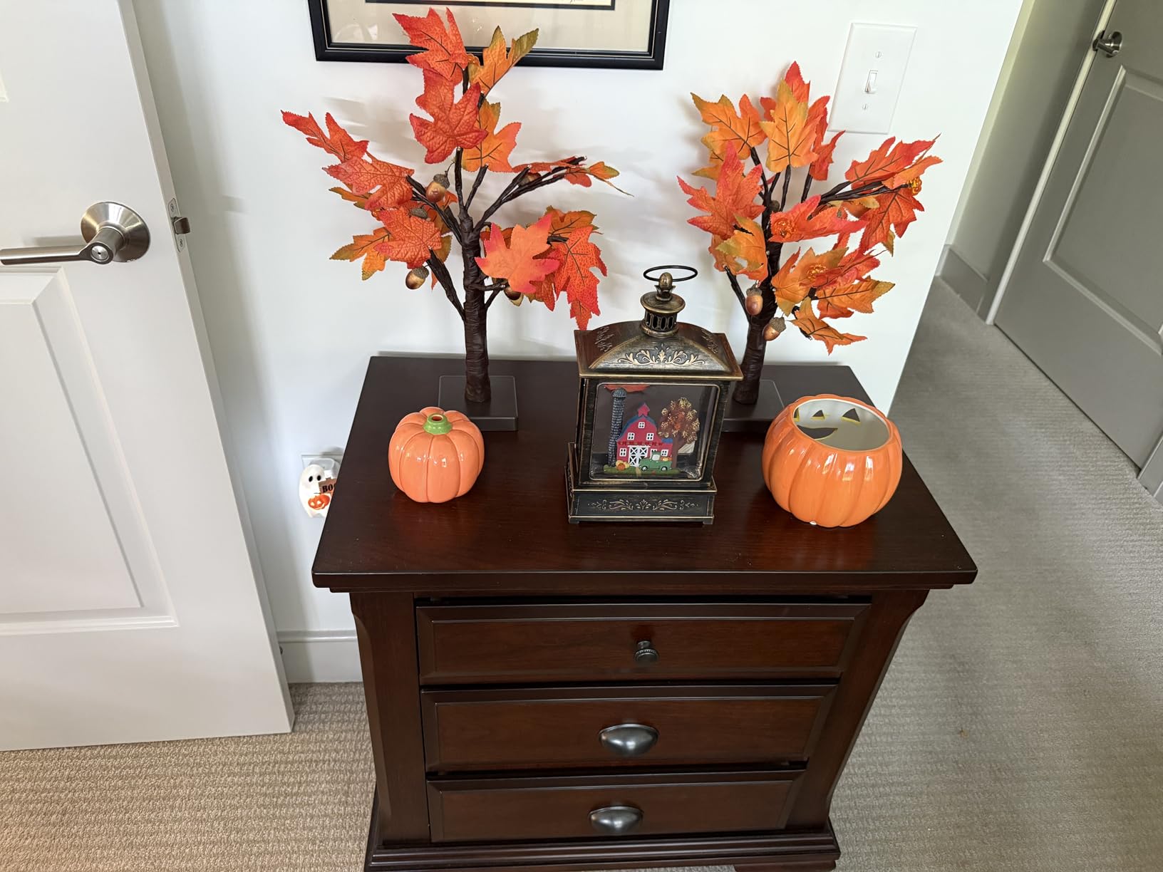TURNMEON Fall Decor 2 Pack 18 Inch Prelit Fall Maple Tree 48 LEDs Timer | Halloween Fall Decorations for Home Battery Operated Pumpkin Lights Lighted Thanksgiving Decor Table Mantle Indoor Outdoor customer photo 2