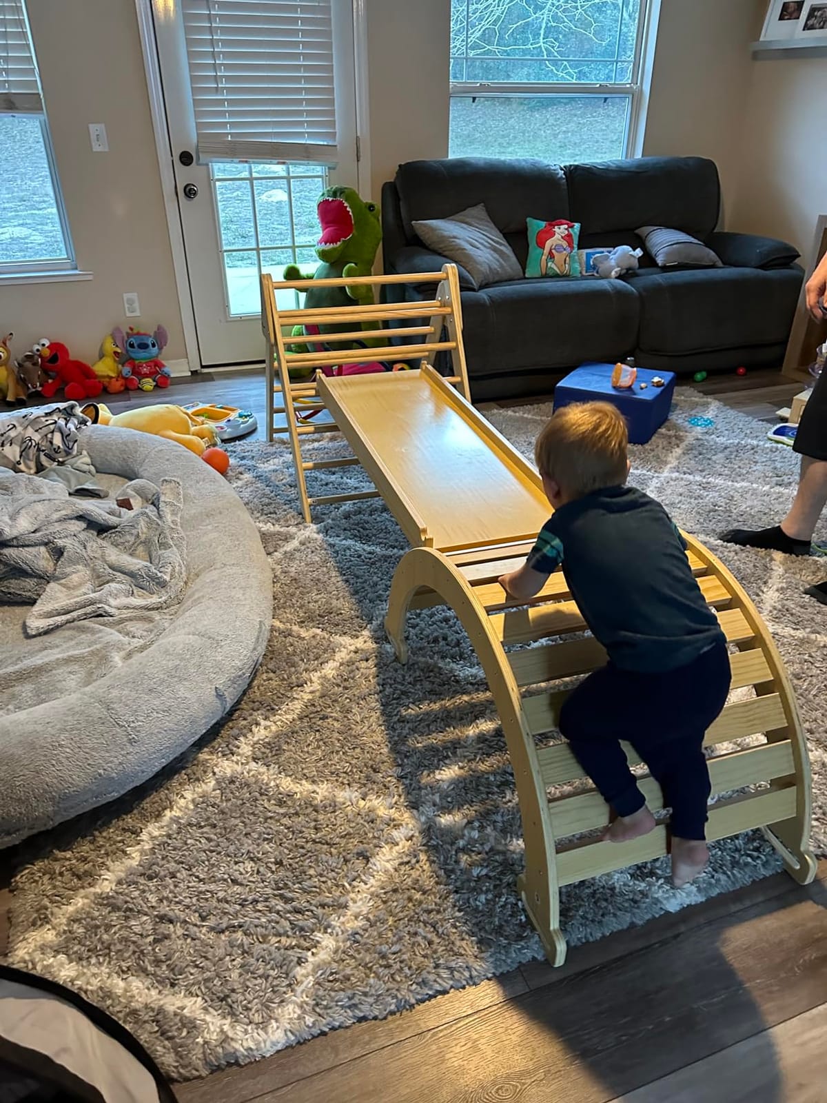 Avenlur 5-in-1 Pikler Triangle Set - Hazel Montessori Indoor Jungle Gym - Climbing Triangle, Waldorf Rocker, Toddler Indoor Climbing Toys, & Slide - Wooden Indoor Playground Playset, Ages 2-7 | Montessori Climbing Set & Indoor Playground: Triangle Ladder, Arch Climber, Rocker, Toddler Slide, Ramp (Natural) customer photo 1