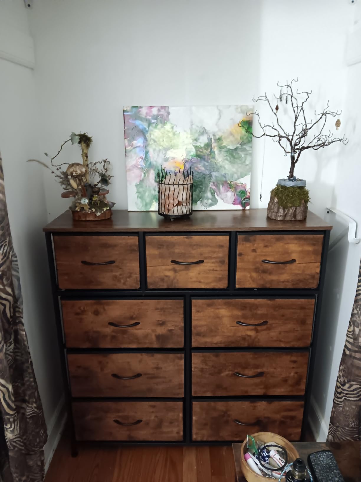 WLIVE Tall Dresser for Bedroom, 9 Drawer Chest of Drawers, Rustic Brown, 9 roomy fabric drawers, Tall storage design, Sturdy steel frame, Smooth wood tabletop customer photo 1