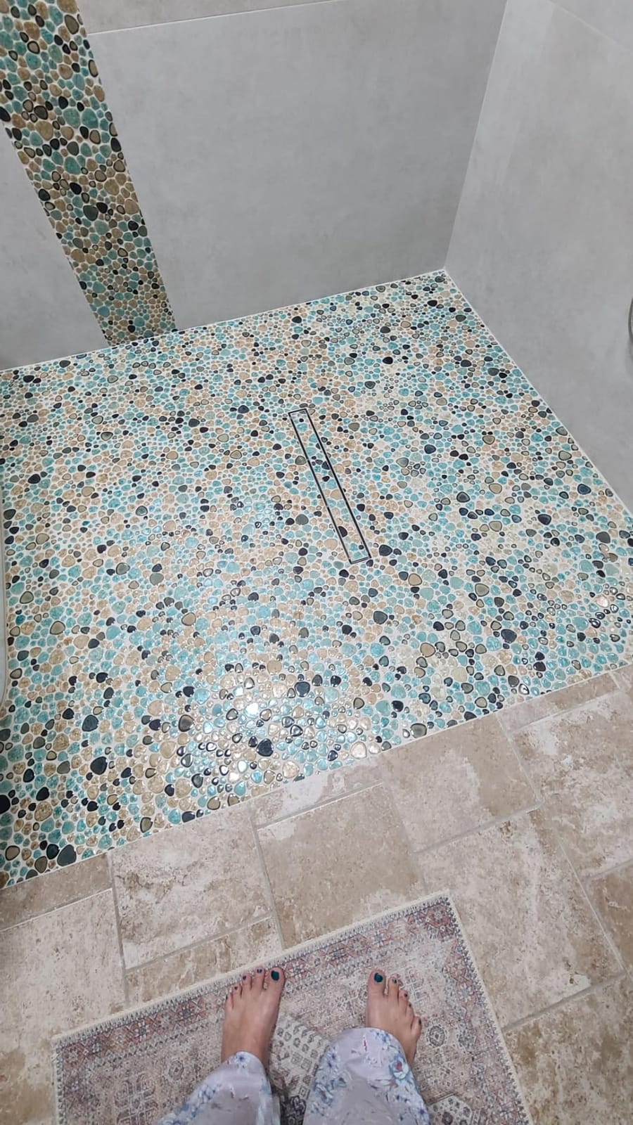 Blujellyfish Glazed Blue Mosaic Ceramic Pebble Porcelain Tile Swimming Pool Bath Shower Wall Flooring Tile (5 Square Feet) customer photo 1