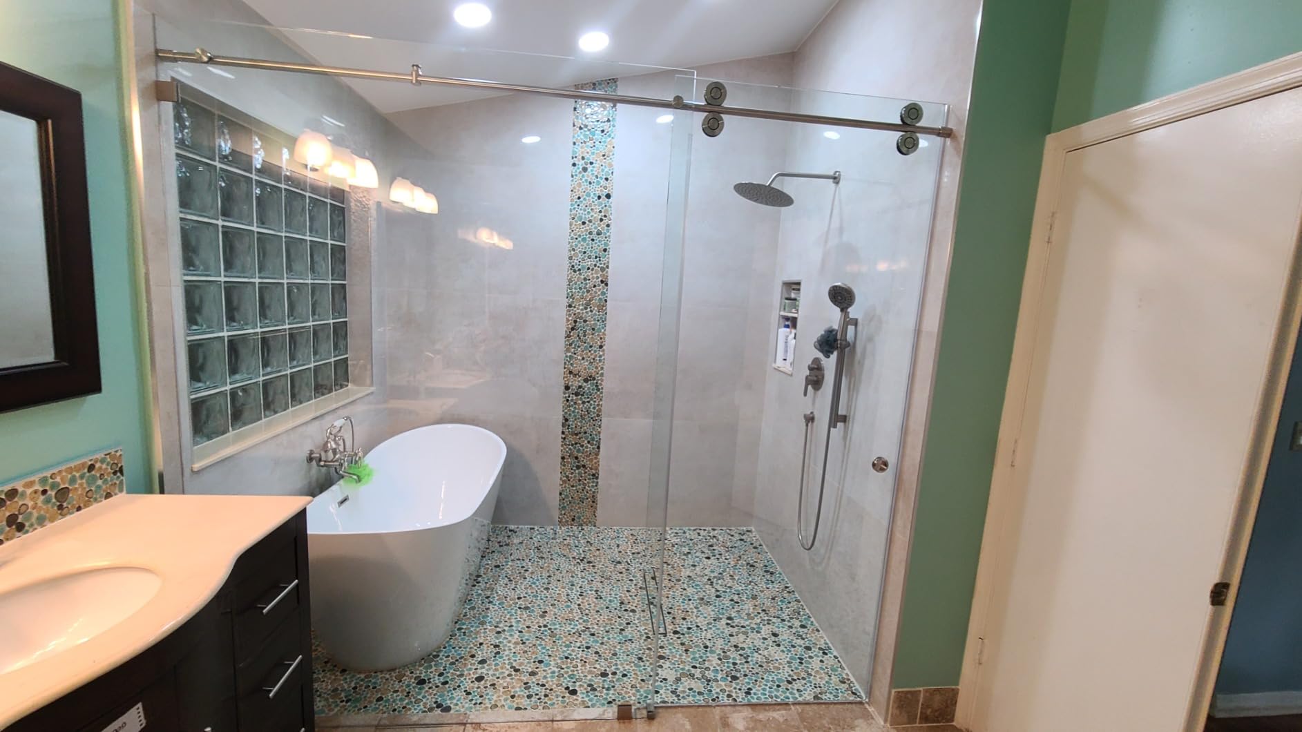 Pebble Porcelain Tile Fambe Turquoise Green Beige Shower Floor Pool Alley Tiles Mosaic TSTGPT005 (5 Square Feet) customer photo 2