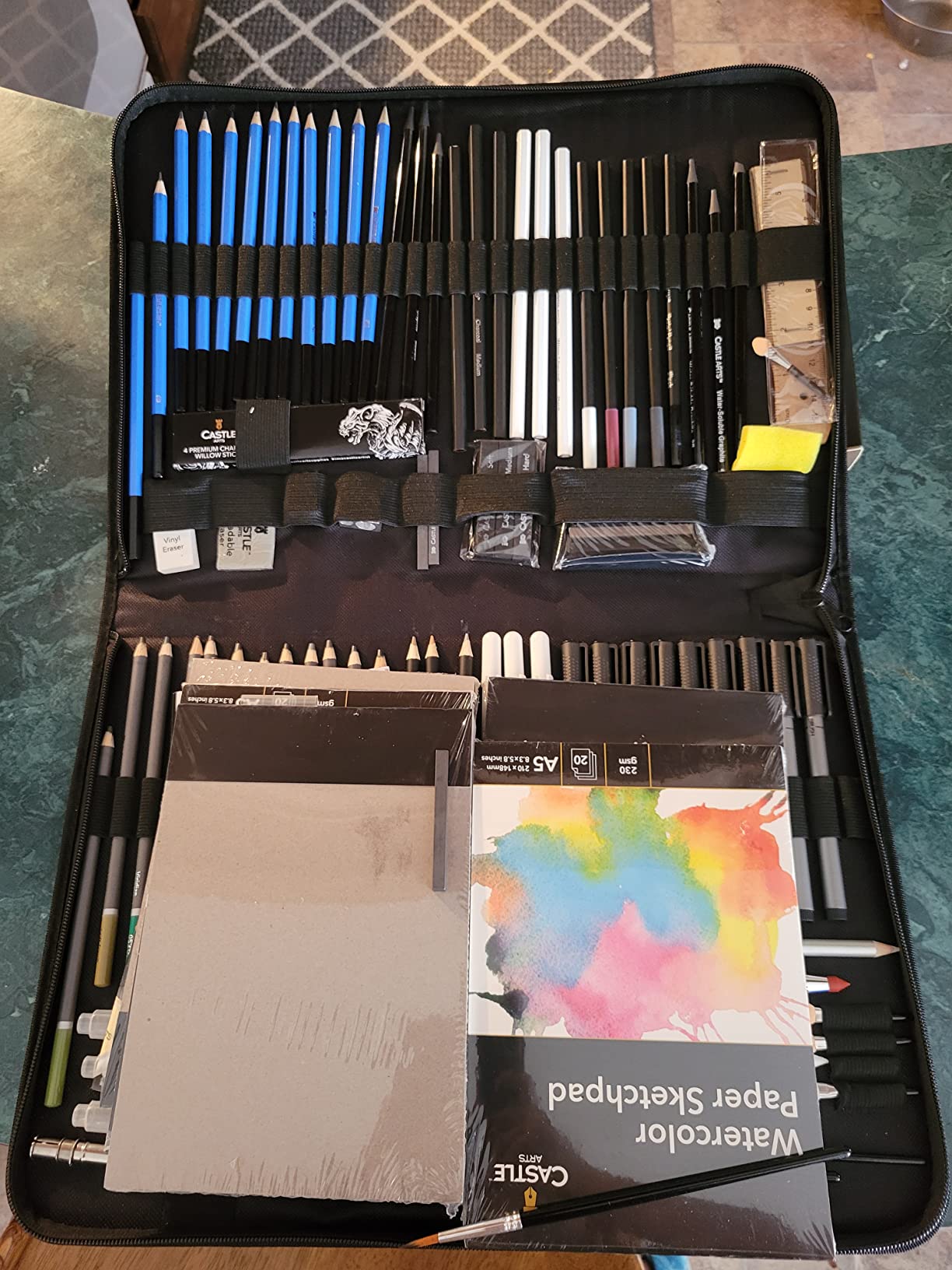 Castle Art Supplies 100 Piece Drawing Sketching and Charcoal Set for Adults | Graphite, charcoal, pastel, and metallic pencils, plus more extras - for professional and adult artists alike customer photo 2