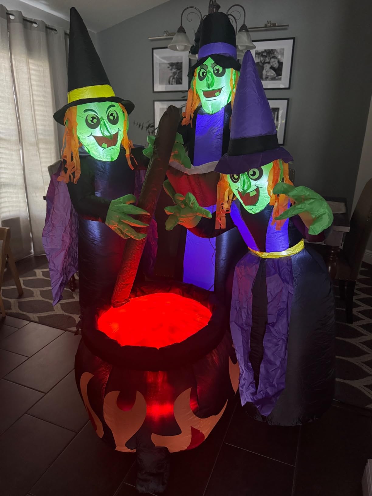 Joiedomi 6 FT Tall Halloween Inflatables Three Witch Around Cauldron with Flame Light Yard Outdoor Decoration Blow Up with Build-in LEDs for Halloween Party Indoor, Outdoor Inflatables Decorations customer photo 1