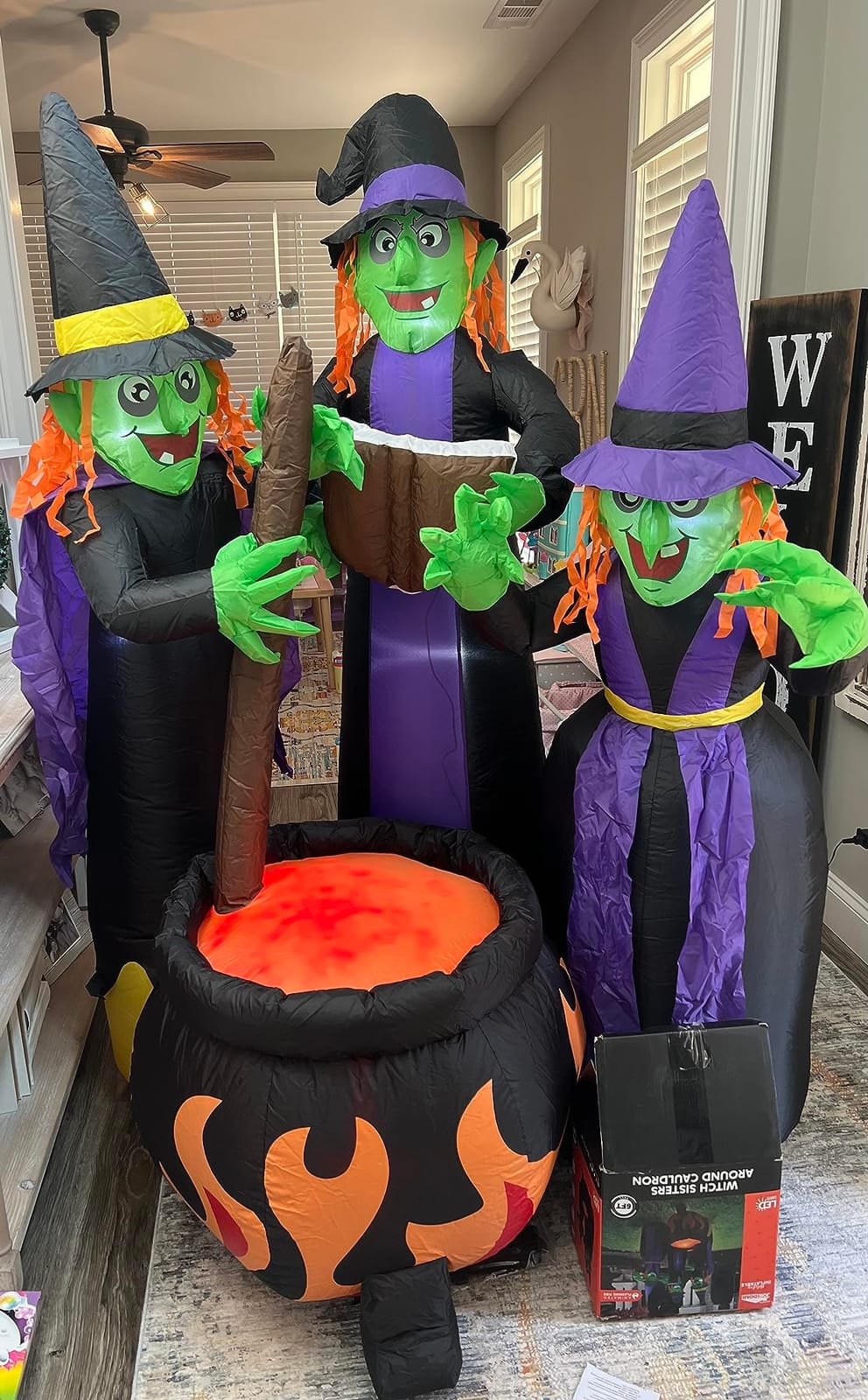 Joiedomi 6 FT Tall Halloween Inflatables Three Witch Around Cauldron with Flame Light Yard Outdoor Decoration Blow Up with Build-in LEDs for Halloween Party Indoor, Outdoor Inflatables Decorations customer photo 2