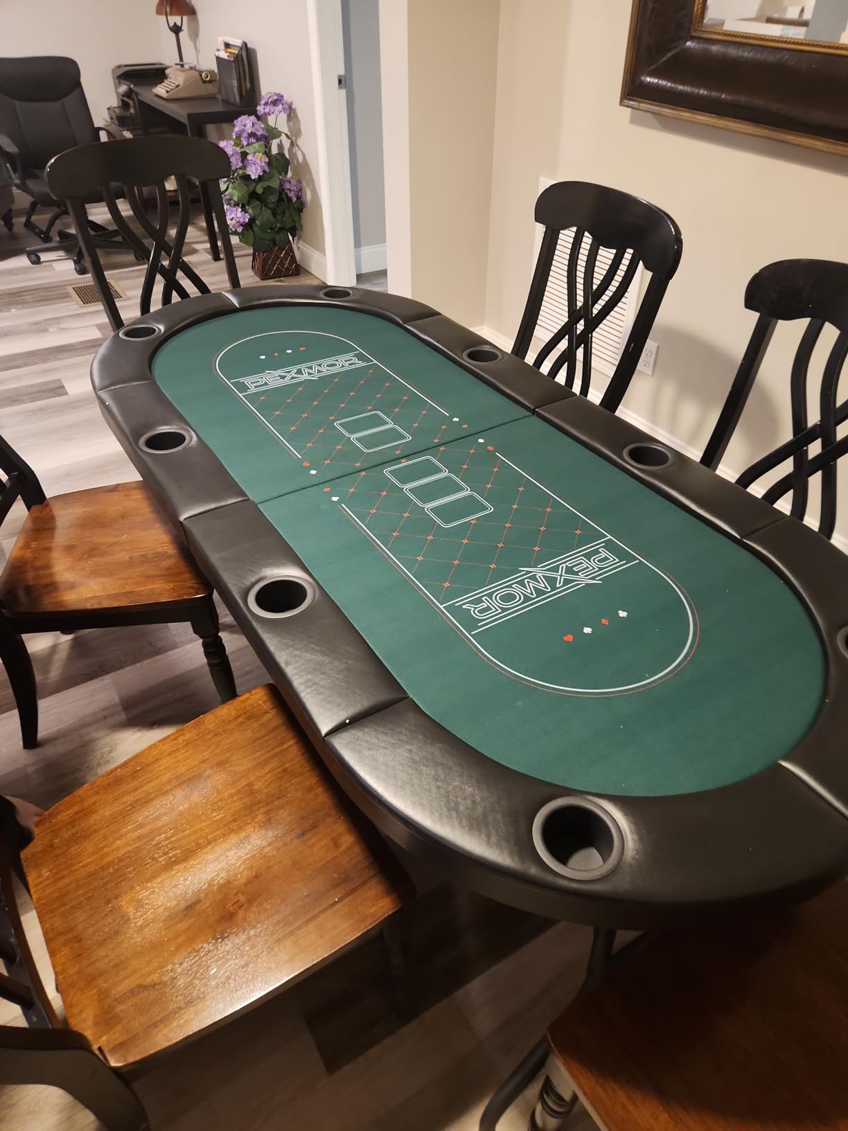 PEXMOR 8 Player Foldable Poker Table, Folding Texas Holdem Blackjack Casino Game Table w/Deeper Stainless Steel Cup Holders customer photo 1