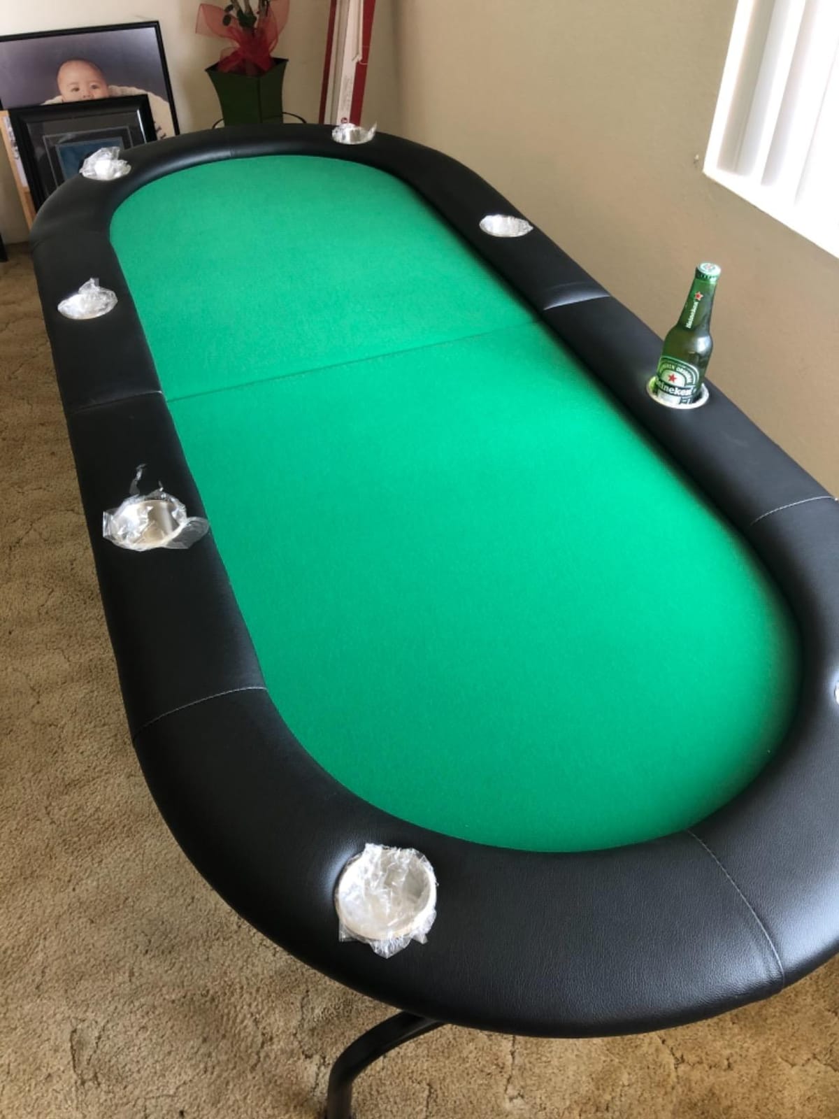 PEXMOR 8 Player Foldable Poker Table, Folding Texas Holdem Blackjack Casino Game Table w/Deeper Stainless Steel Cup Holders customer photo 2