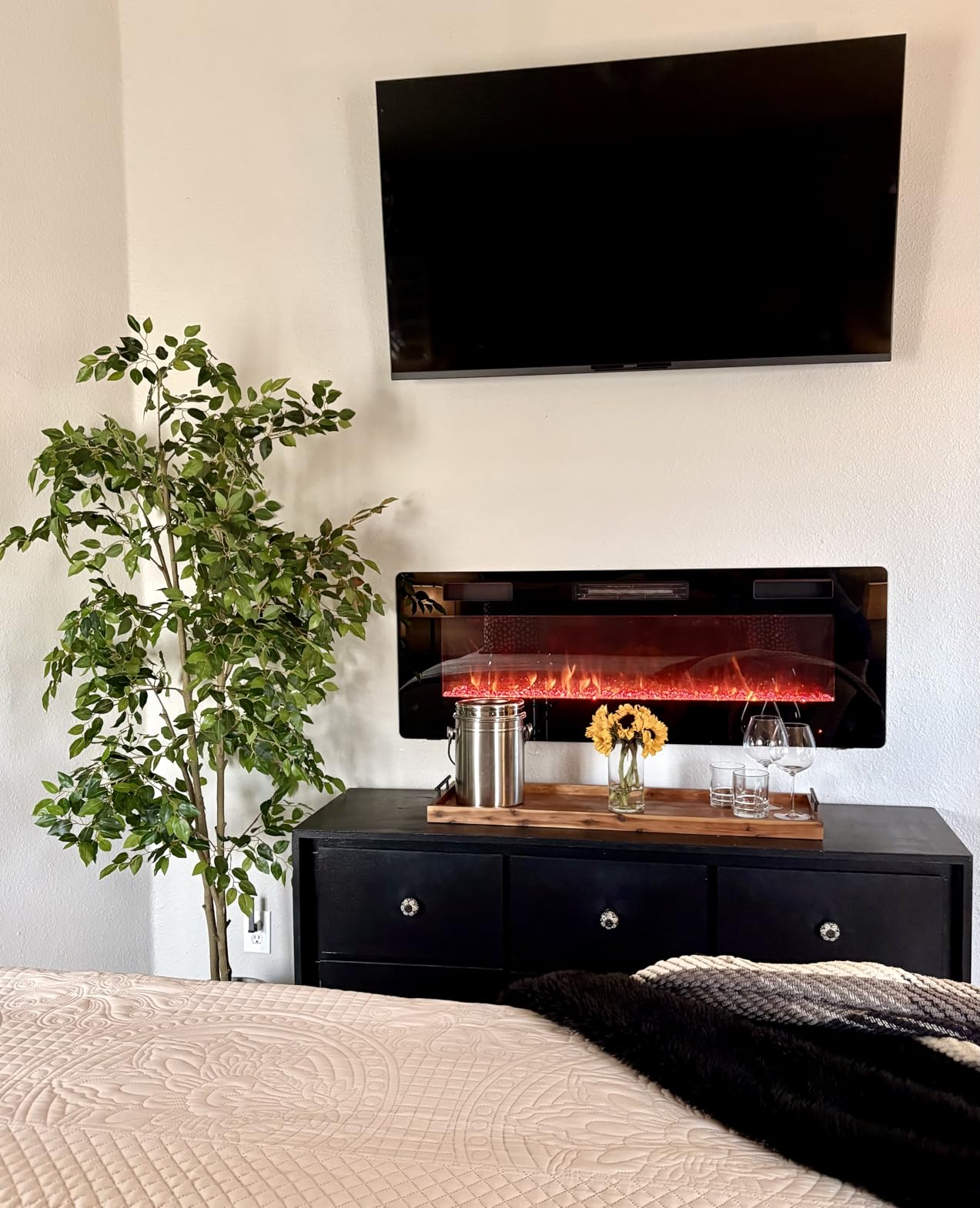 Electactic 36 Inch Electric Fireplace Insert Ultra-Thin - Recessed & Wall-Mounted Fireplace Heater with Thermostat, Adjustable Flame, Remote Control - Linear with Timer, Touch Screen, 750/1500W customer photo 2