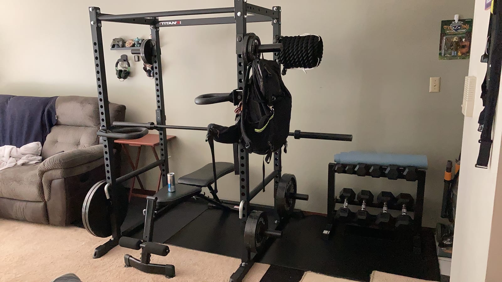 Titan Fitness T-2 Series Short Power Rack, Skinny Pull Up Bar, Pin and Pipe Safeties, Standard J-Hooks, for Home Garage Gym Weightlifting and Strength Training customer photo 2