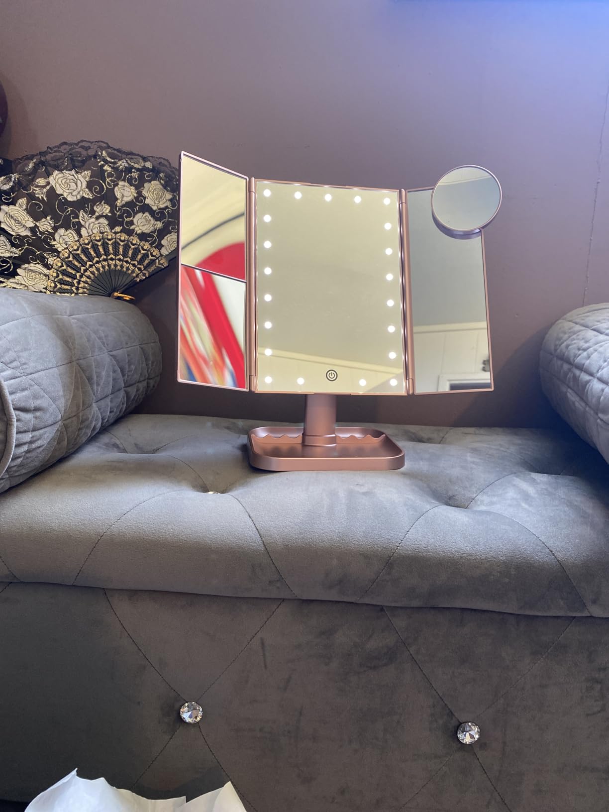 HUONUL 2X/3X/10X Magnifying Vanity Mirror with Light, Trifold Makeup Mirror | Touch Dimming, Dual Power, Clear View for Makeup, Skincare. Dorm Room Essentials. Birthday Gifts for Women, Mom, Wife, Girls customer photo 2