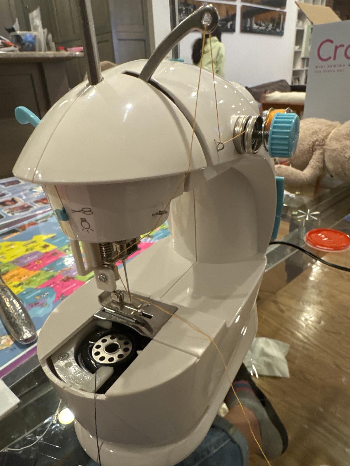 CraftBud Mini Sewing Machine for Beginners, Adults and Kids Sewing Machine | 122-Piece Sewing Kit Accessories, Portable, Dual Speed, Extension Table, Foot Pedal, Built-in Light, Guide Book & More, White customer photo 2