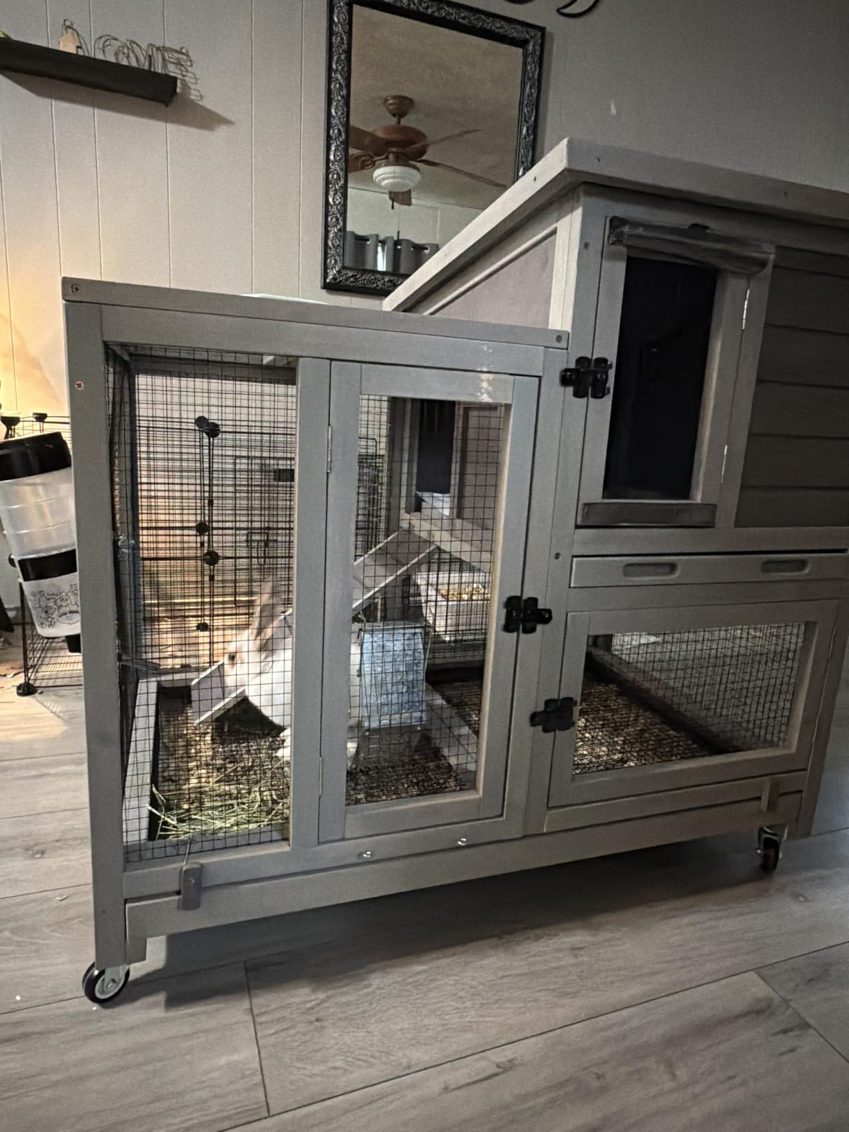 Aivituvin Rabbit Hutch Large Wooden Bunny House Guinea Pig Cages on Wheels, Two Trays, Indoor Outdoor customer photo 1