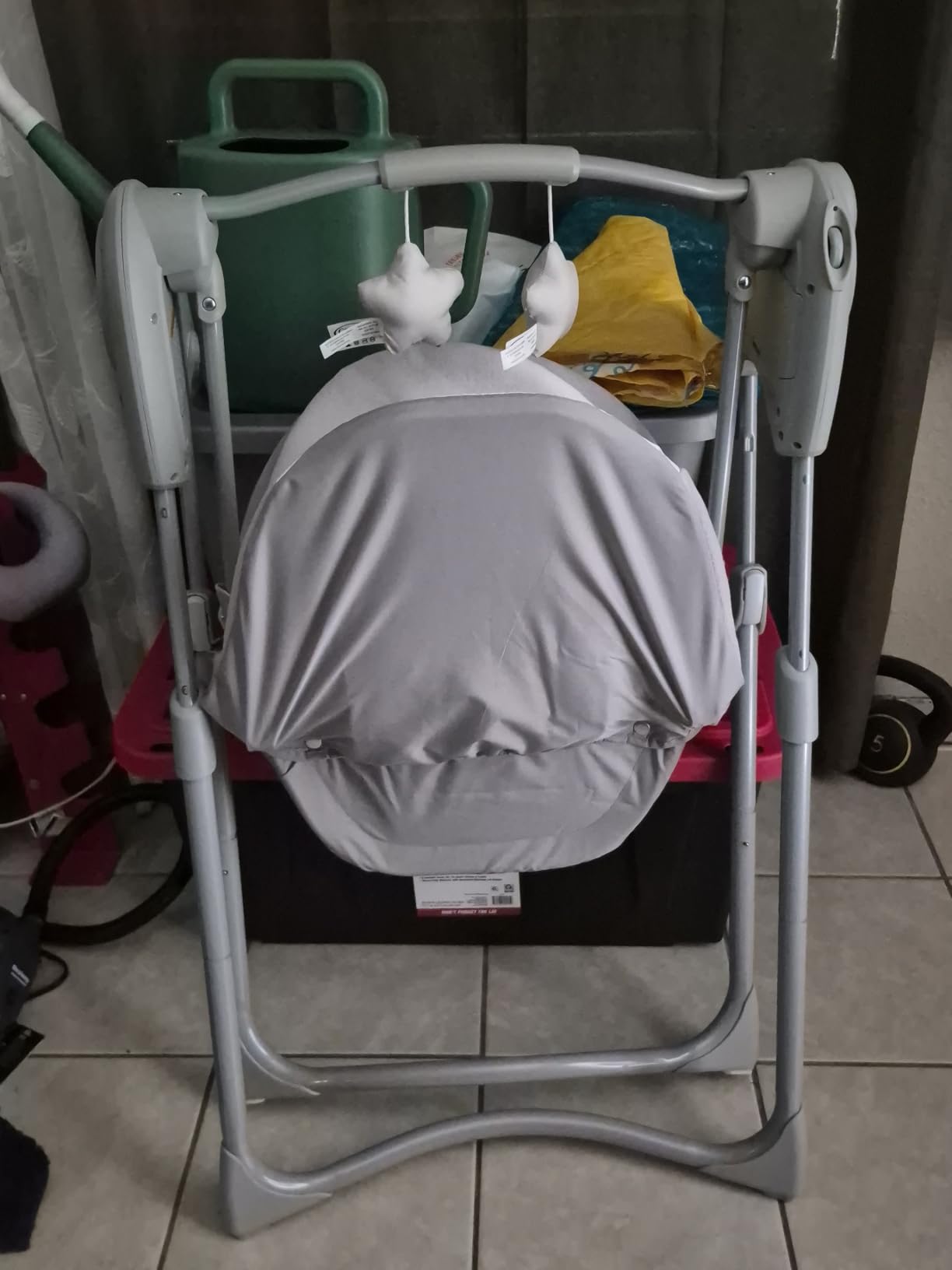 Graco Slim Spaces Compact Baby Swing, Space Saving Portable Bay Swing with Height Adjustable Legs & Soft Toys, Reign customer photo 2