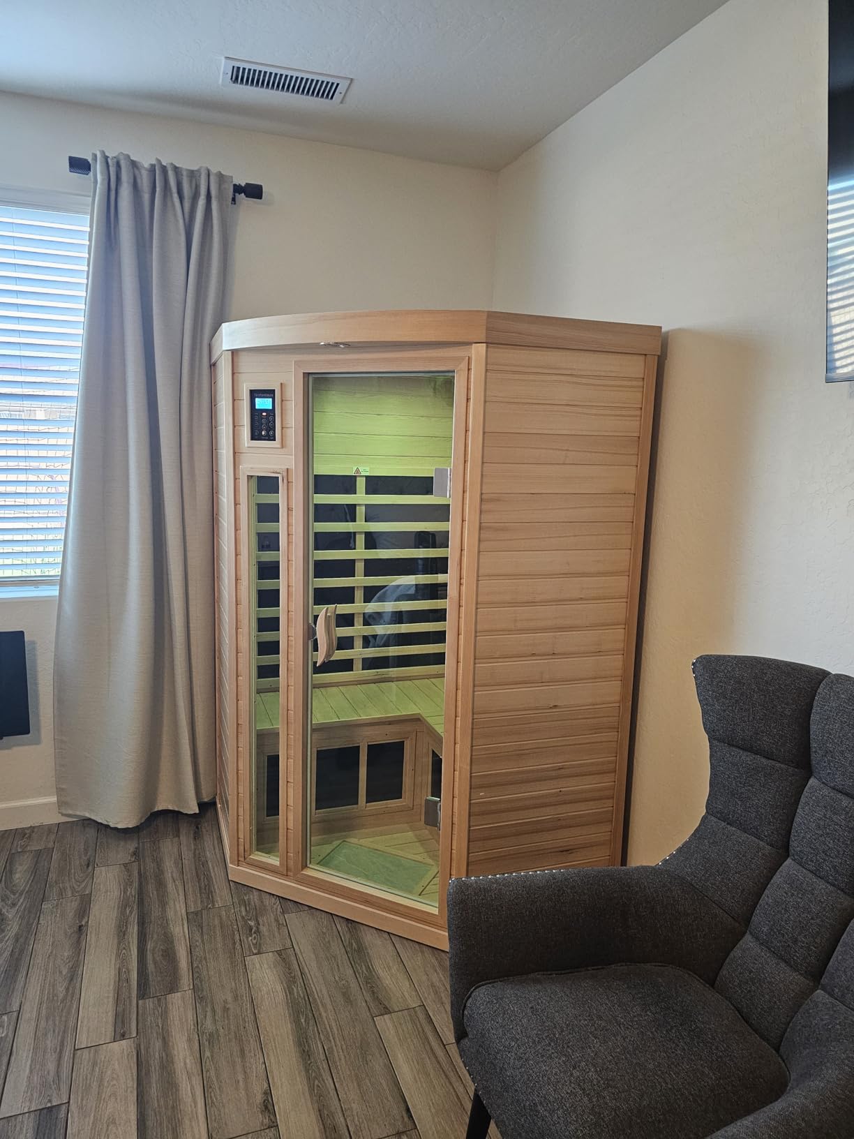 Low EMF Indoor Sauna, Infrared Sauna for Home, 2 Person Infrared Sauna, Canadian Hemlock, 9 Low EMF Heaters, 2 Chromotherapy Lights, 2 Bluetooth Speakers, 1 LED Reading Lamp, 1750W customer photo 1