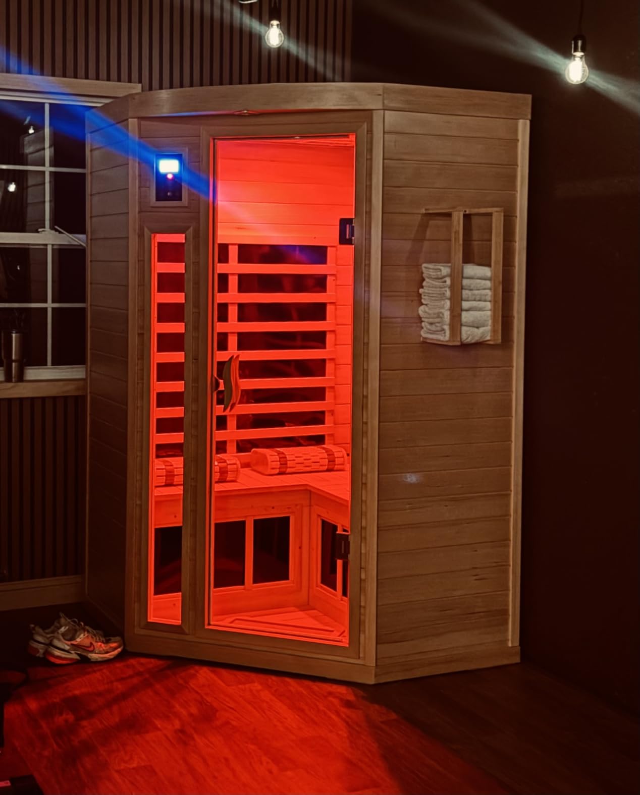Low EMF Indoor Sauna, Infrared Sauna for Home, 2 Person Infrared Sauna, Canadian Hemlock, 9 Low EMF Heaters, 2 Chromotherapy Lights, 2 Bluetooth Speakers, 1 LED Reading Lamp, 1750W customer photo 2