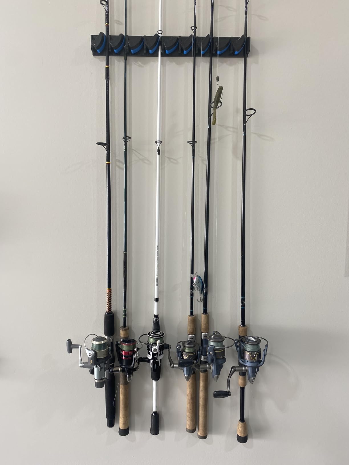 PLUSINNO V9 Vertical Fishing Rod Holder, Wall Mounted Fishing Rod Rack, Fishing Pole Holder Holds Up to 9 Rods or Combos customer photo 1