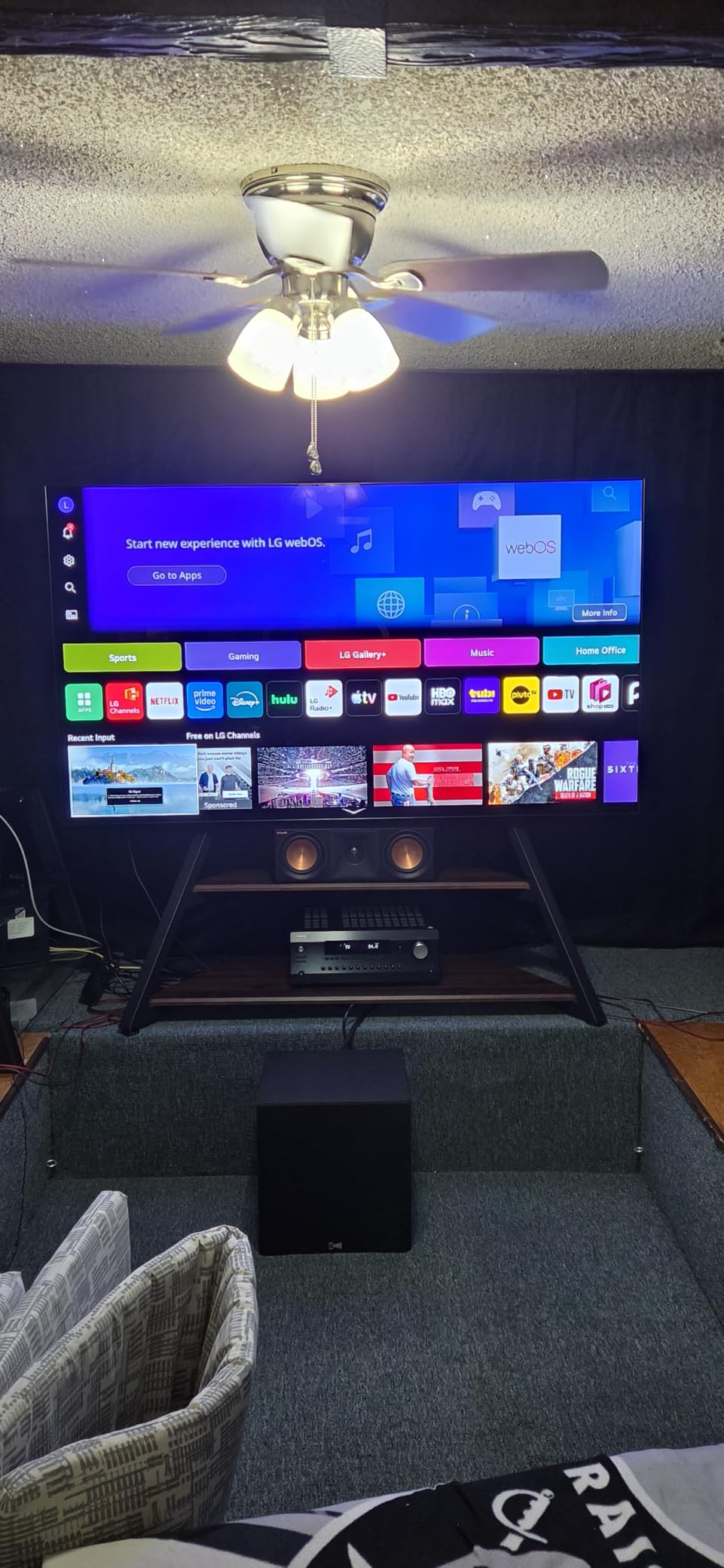 FITUEYES Large TV Floor Stand for 75-100 Inch TVs up to 187 lb, Walnut | Heavy Duty TV Stand Mount with Large Wood Entertainment Shelf customer photo 1