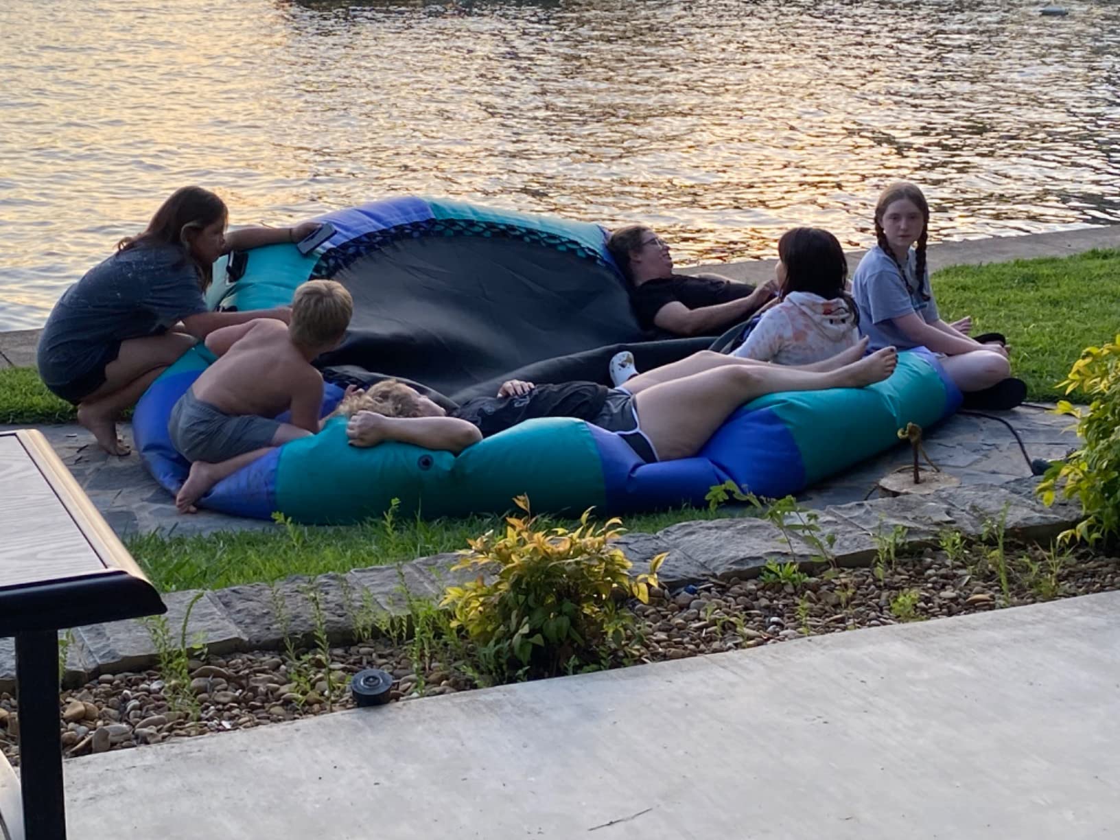 Goplus Inflatable Water Trampoline, 10FT/12FT/15FT Recreational Water Bouncer w/Electric Inflator, Rope Ladder, Mooring Ropes, Anchor, Adults Youth Bounce Swim Platform for Lakes, Pools customer photo 1