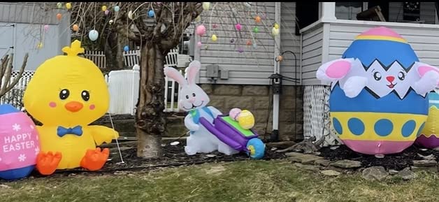 Easter Inflatable Pink Bunny Holds Happy Easter Banner Blow up Outdoor Decoration with LED Lights, Yard Garden Lawn Outdoor Decoration Front Door Holiday Decor (5 FT Easter Pink Bunny) customer photo 2