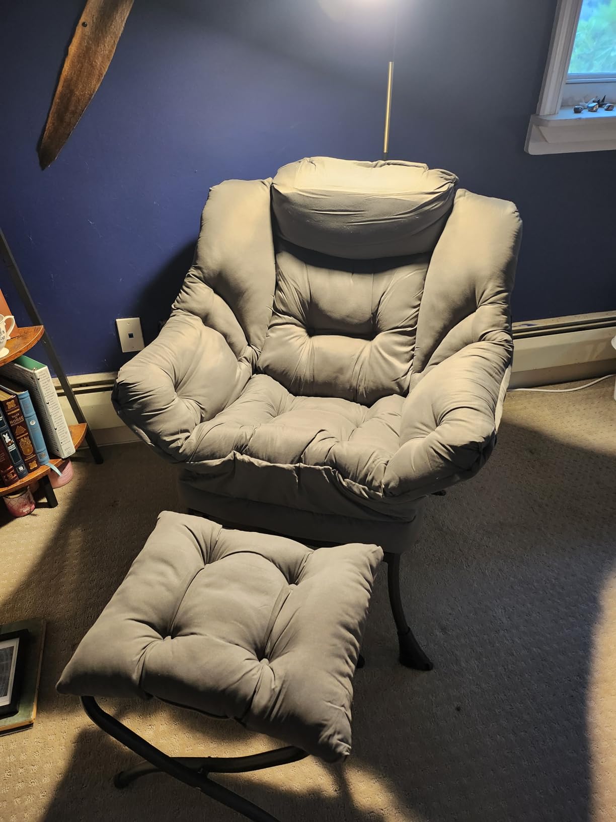 Welnow Lazy Chair with Ottoman, Reading Chair with Footrest, Dark Grey | A Side Pocket, Armrests, Foldable Footrest, Thick Cushioned Seat & Backrest, Lounge Chair for Bedroom, Living Room & Small Space customer photo 2