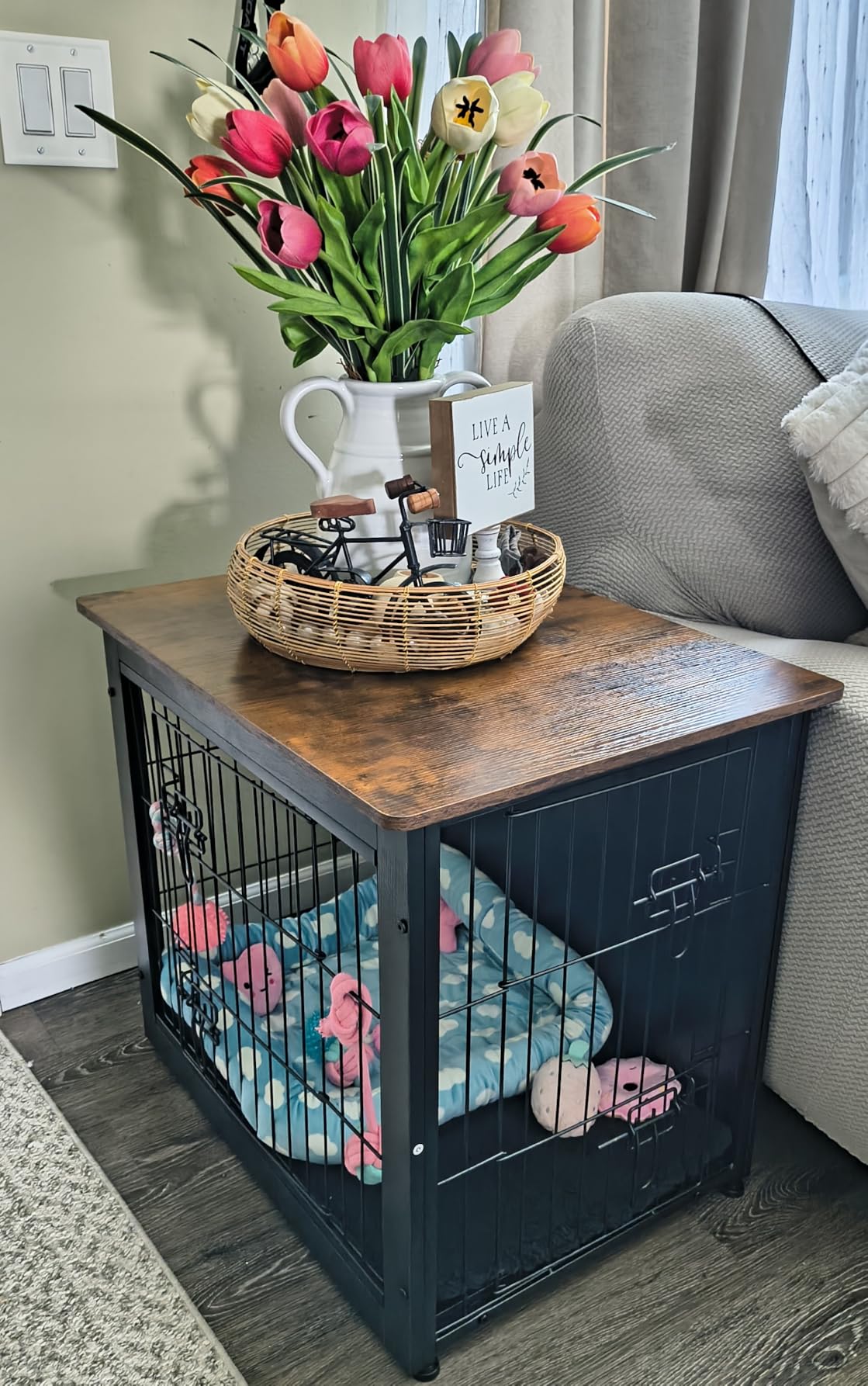 DWANTON Dog Crate Furniture with Cushion, Wooden Kennel Table with Double Doors, Indoor Dog House, Small/Medium/Large/Extra Large Size, 27.2