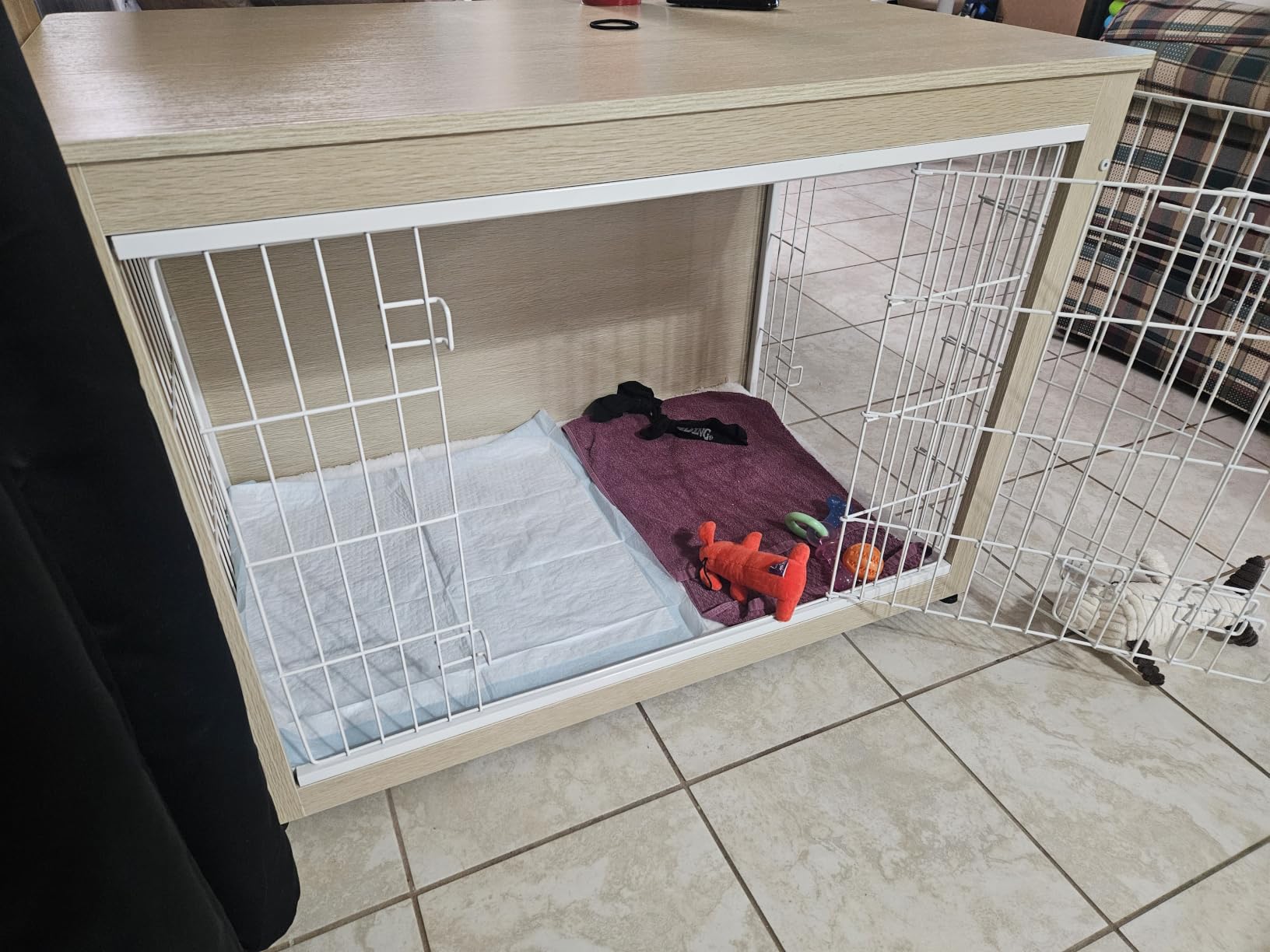 DWANTON Dog Crate Furniture with Cushion, Wooden Kennel Table with Double Doors, Indoor Dog House, Small/Medium/Large/Extra Large Size, 27.2