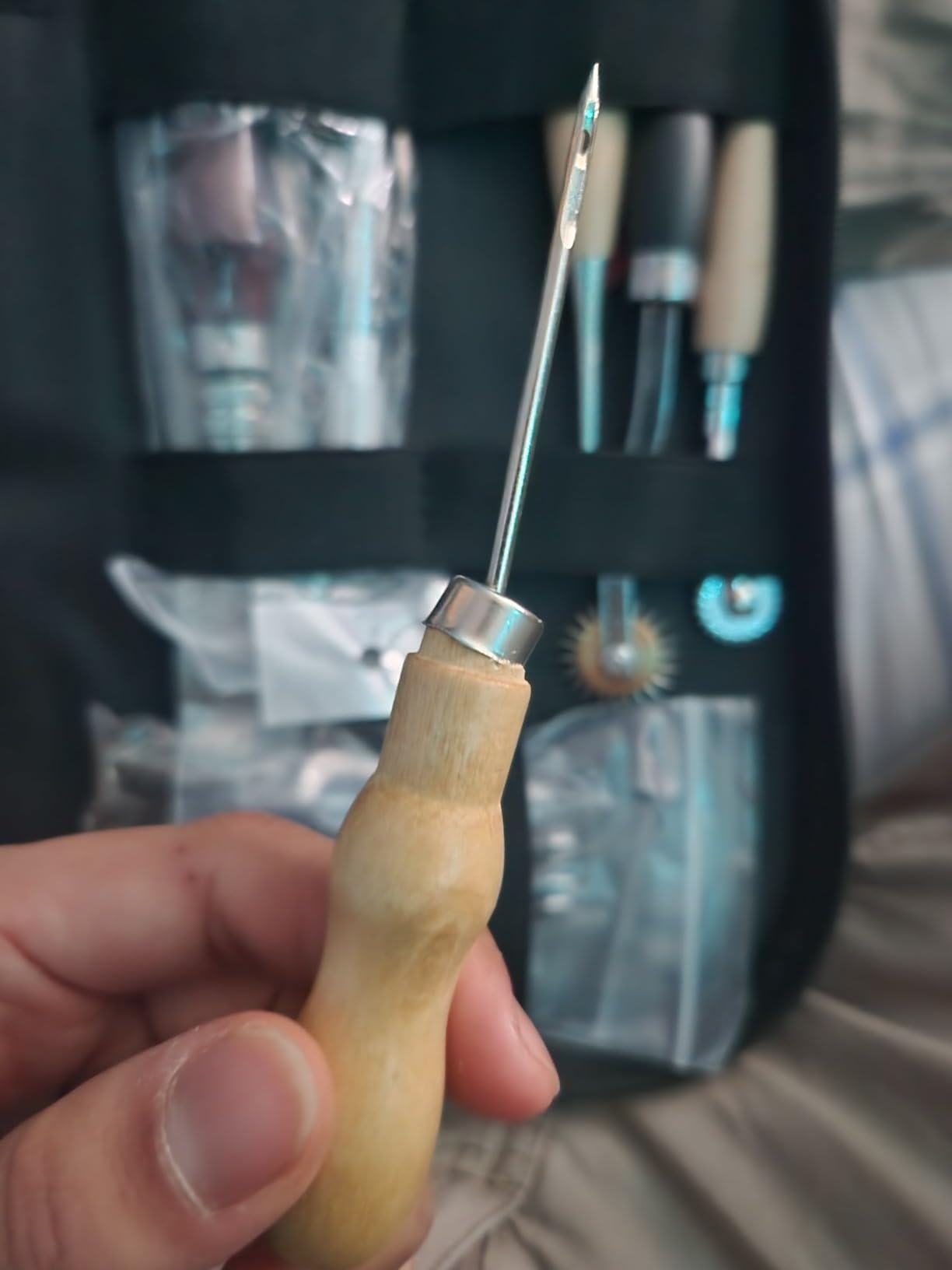 Leather Working Tools for Beginners: Professional Leather Tools with Punch | leather sewing kit with Waxed Thread Groover Awl Stitching Punch for Leathercraft Adults Gifts, Practical leather working kit customer photo 1