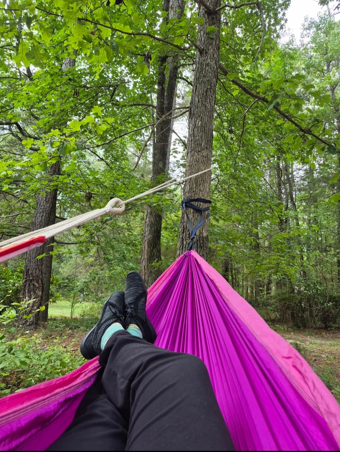 SZHLUX Camping Hammock Double & Single Portable Hammocks with 2 Tree Straps and Attached Carry Bag, Great for Outdoor, Indoor, Beach, Camping, Light Grey / Sky Blue customer photo 2