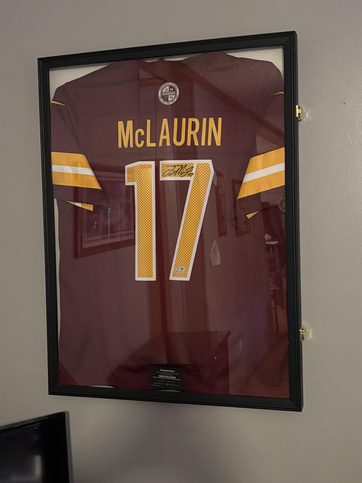 Grintus Jersey Frame Display Case, Black Shadow Box for Sports Jerseys,1P | Wall Mount, Black Jersey Shadow Box,Golden Anti-Theft Latch, UV Protection Acrylic, Hangers & Pin Board for All Sports Jersey customer photo 2