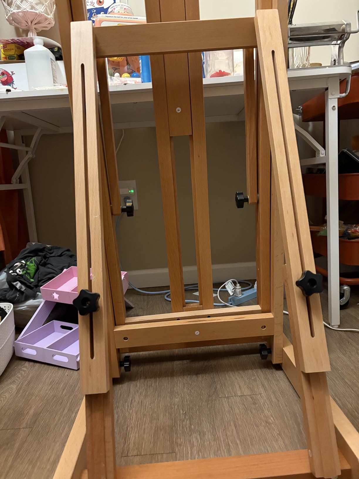 MEEDEN Studio H-Frame Easel - Adjustable Beech Wood Studio Art Easel, Painting Floor Easel Stand, Movable and Tilting Flat Available, Holds Canvas Art up to 77