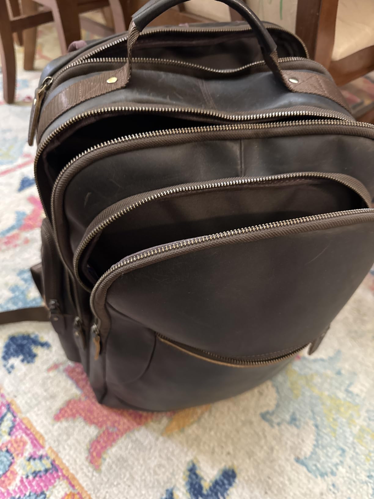 TIDING Men's Leather Office Business Travel Backpack Fits 15.6