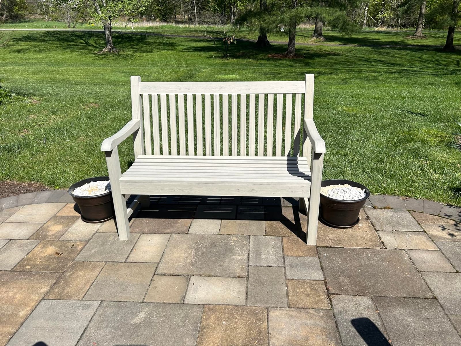Psilvam 2-Person Outdoor Bench with 700 Lbs Weight Capacity, Teak | Poly Lumber Weatherproof Garden Bench Seating for Porch, Balcony and Park, All-Weather Patio Bench Furniture customer photo 1