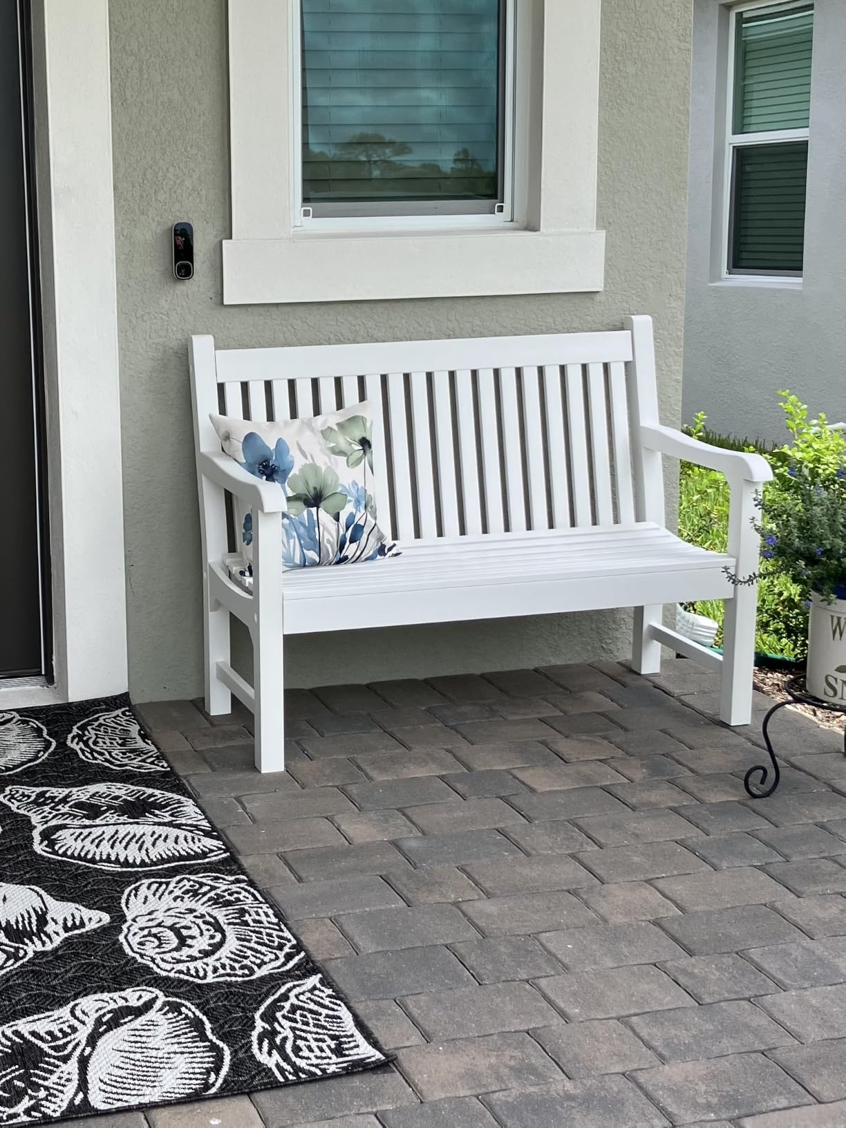 Psilvam 2-Person Outdoor Bench with 700 Lbs Weight Capacity, Teak | Poly Lumber Weatherproof Garden Bench Seating for Porch, Balcony and Park, All-Weather Patio Bench Furniture customer photo 2