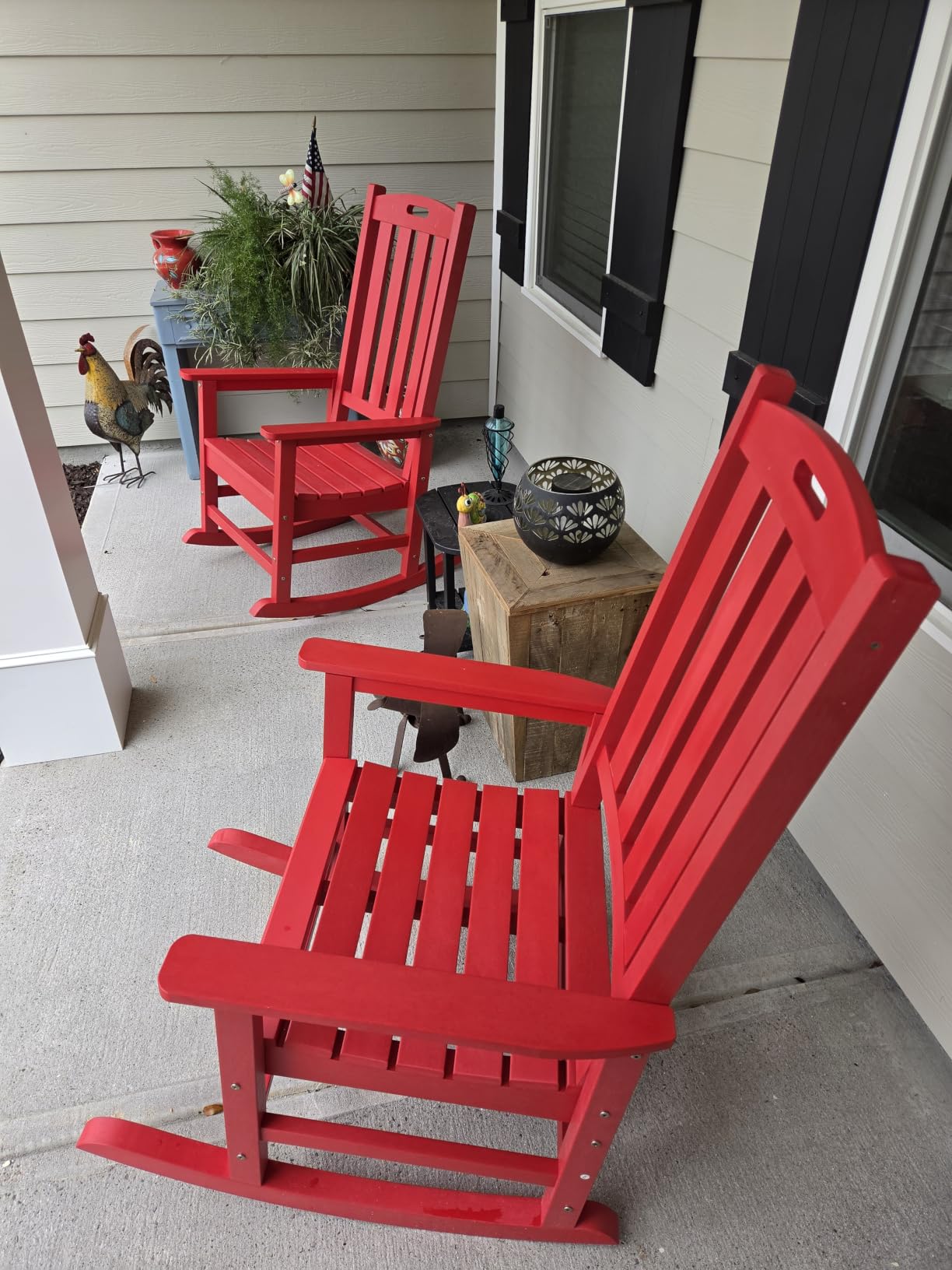 Psilvam Outdoor Rocking Chairs Set of 2, Oversized Porch Rocker (Brown) | Weather Resistant Rocking Chairs with High Back, Heavy-Duty Large Patio Rocker with 350lbs Weight Capacity for Adult customer photo 2