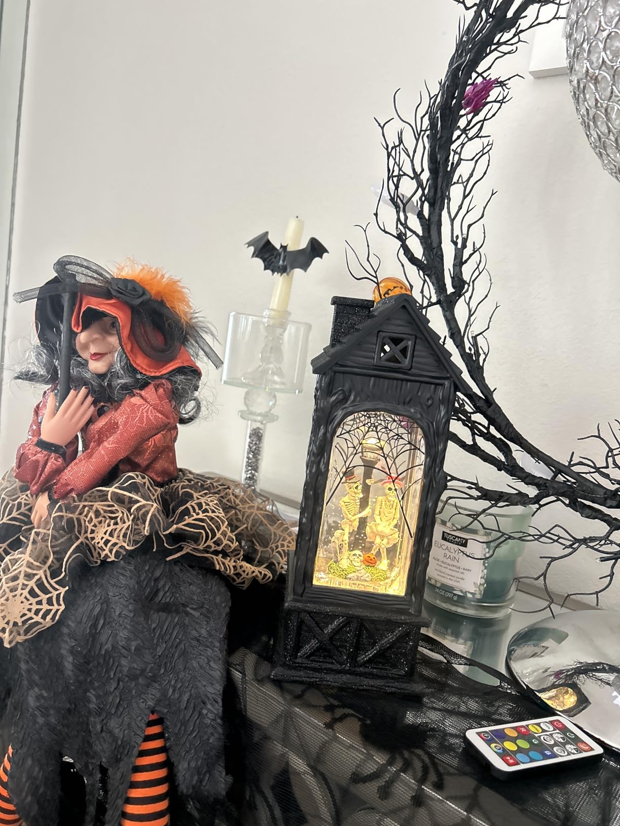 Eldnacele Halloween Ghost Projection Snow Globe Lantern with 6 Hour Timer | Battery Operated USB Powered, Lighted Water Glittering Snow Globe Lamp, Spooky Fall Halloween Indoor Decoration, Skeleton customer photo 1