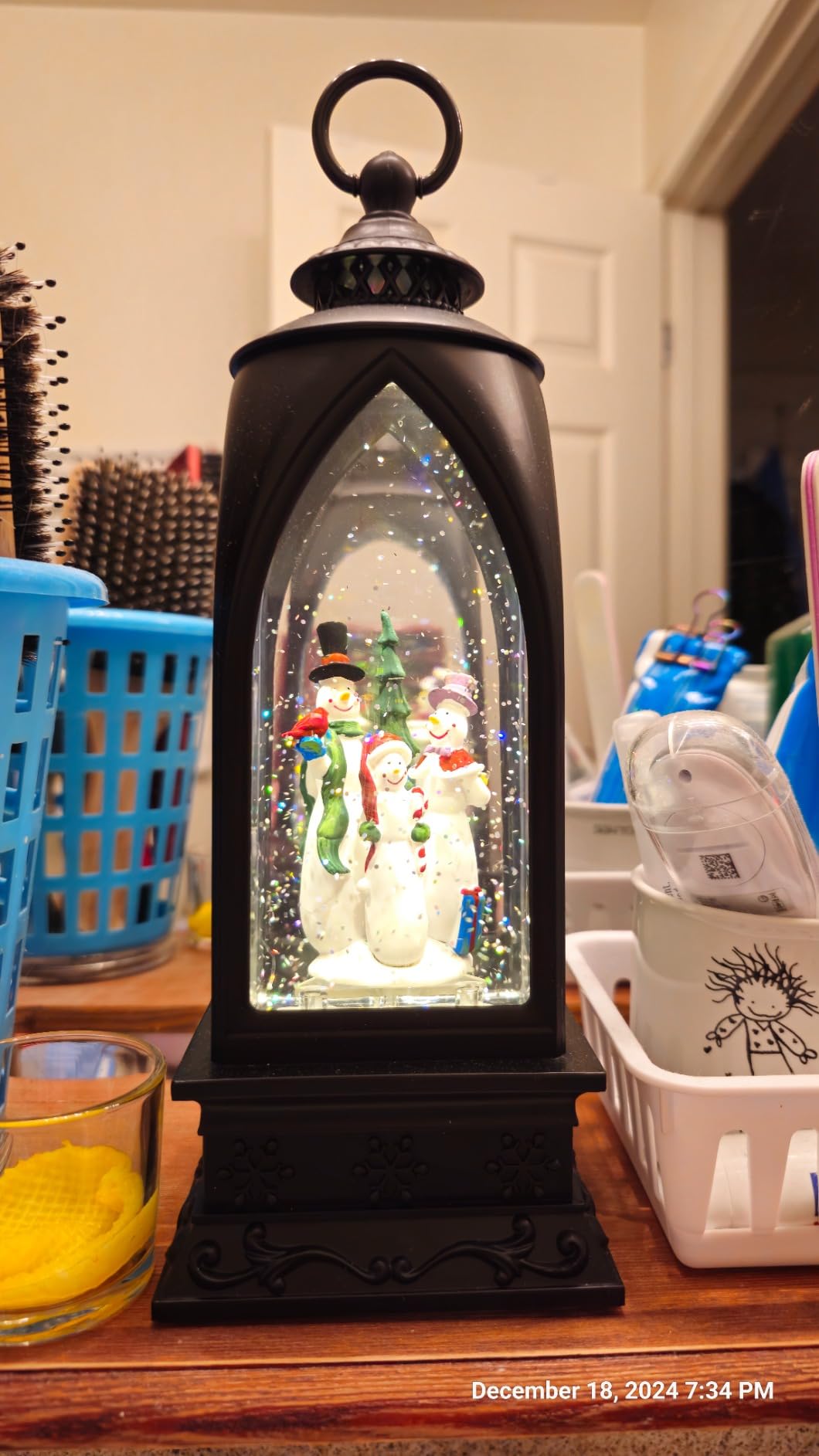 Eldnacele Halloween Ghost Projection Snow Globe Lantern with 6 Hour Timer | Battery Operated USB Powered, Lighted Water Glittering Snow Globe Lamp, Spooky Fall Halloween Indoor Decoration, Skeleton customer photo 2