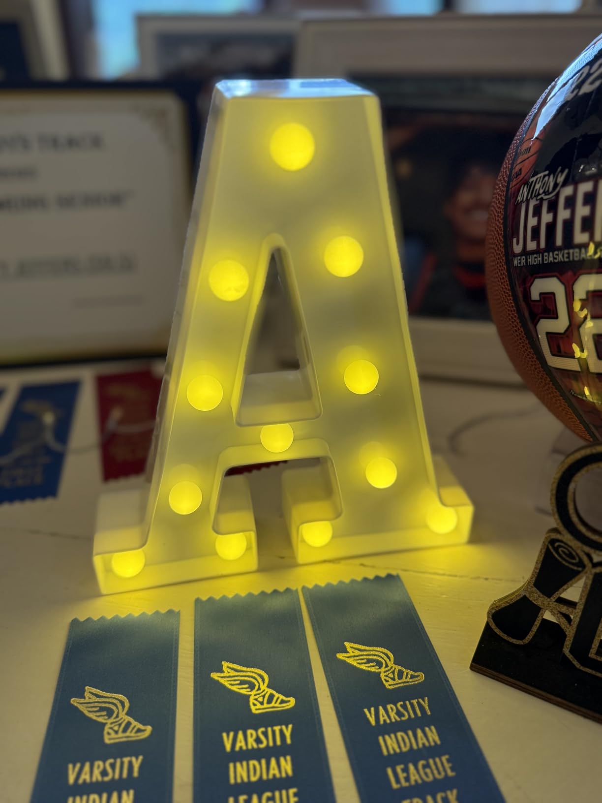 HXWEIYE Light Up Letters A, 8.58 Inch Battery Opearted, 12 LEDs | Decorative Marquee Letter Light, 26 Letters and 10 Numbers for Table, Party, Birthday, Bar and Christmas Decor, Warm White customer photo 1