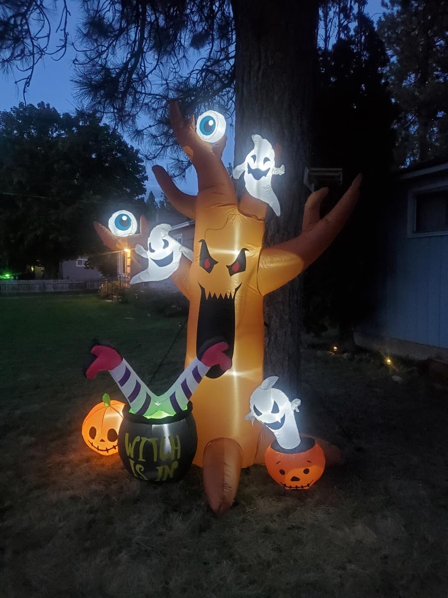 8 Ft Halloween Inflatables Outdoor Decorations - Outdoor Spooky Halloween Tree with Blow up Ghosts, Eyeballs, Pumpkins, Cauldron & Witch Legs - Built-in LED Lights for Outdoor Lawn Decor customer photo 1