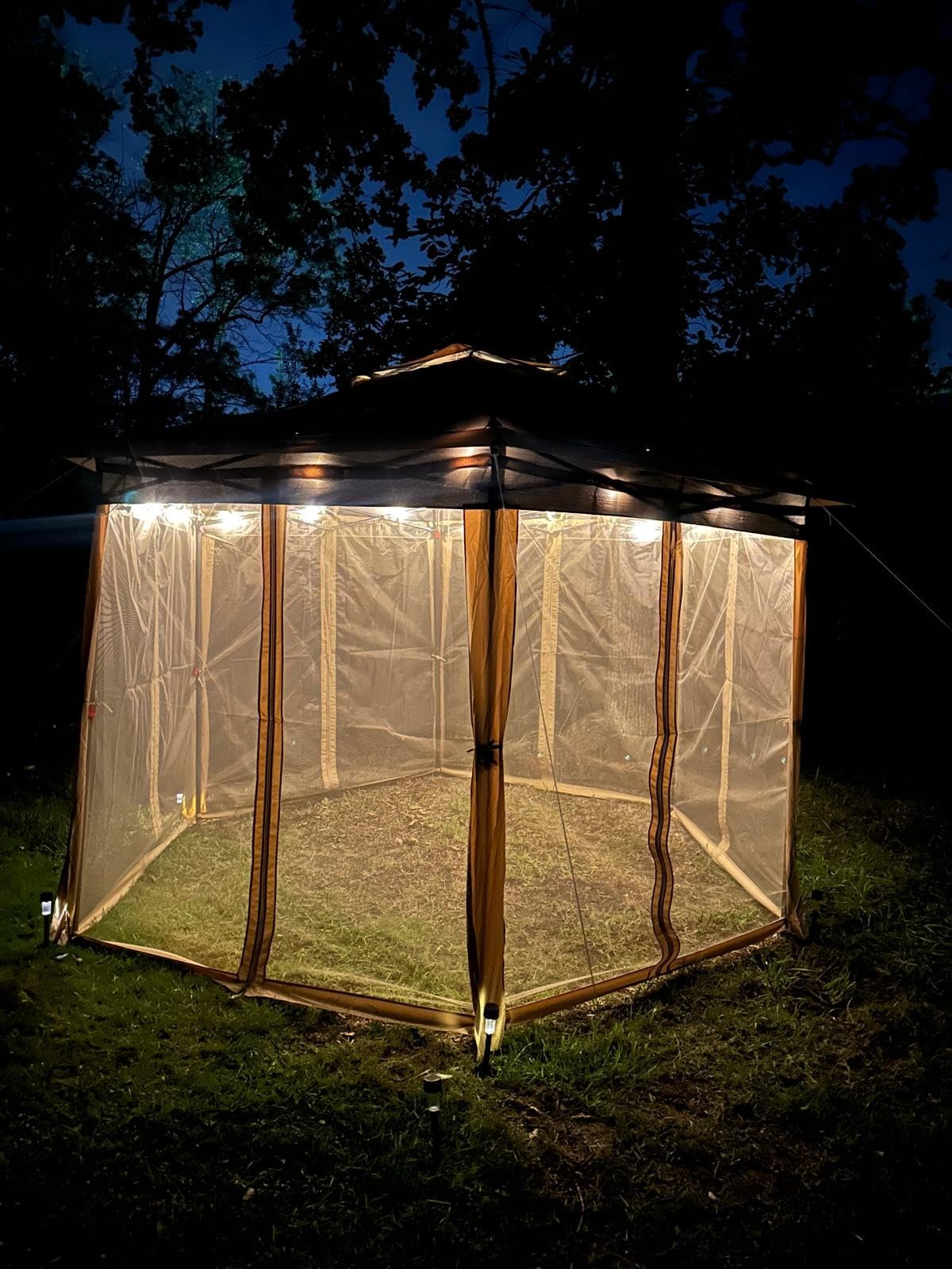 Yaheetech 13x13 Pop Up Gazebo Double-Tier w/Mesh Netting Patio Canopy Brown | UPF50+ Waterproof Pop Up Gazebo w/Mesh Netting & 4 Sandbags, Instant Shade for Backyard, Lawn, Garden and Deck Gatherings customer photo 2