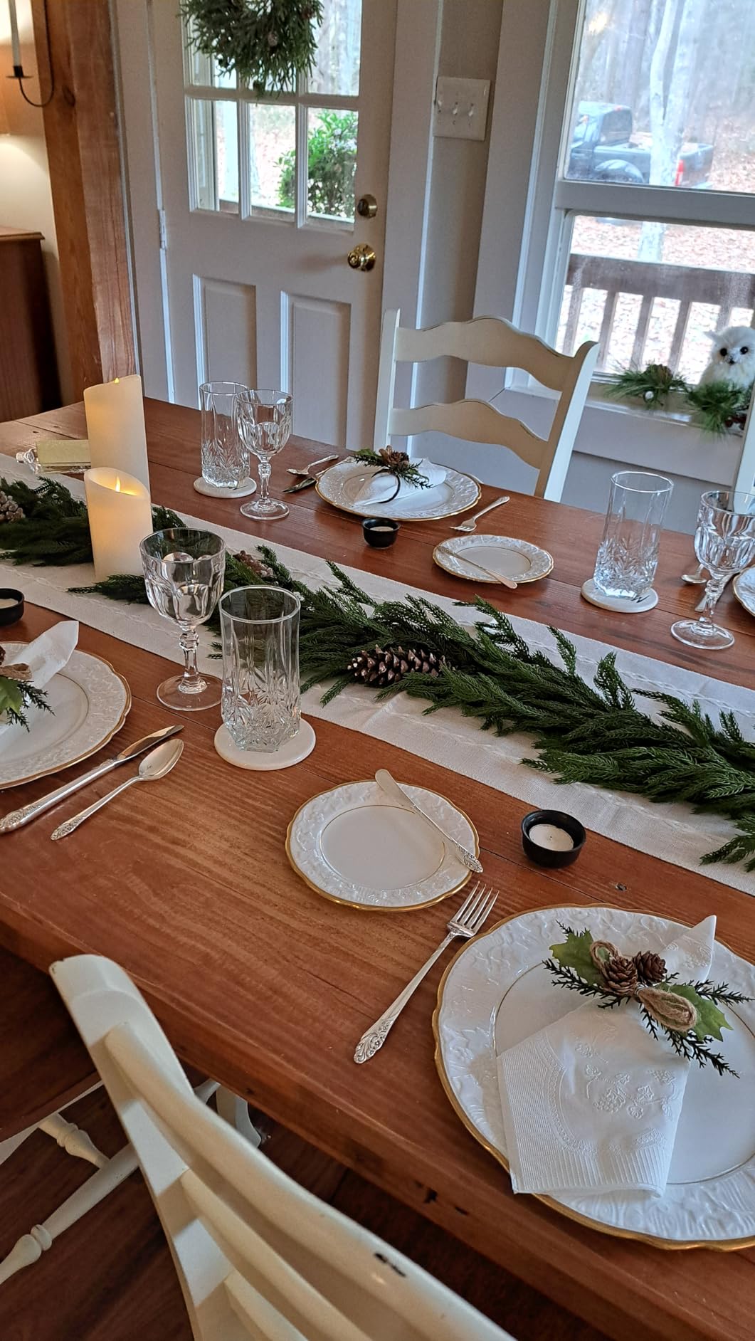Wracca Rustic Linen Table Runner, White Table Runners 72 inches Long | Raised Embroidered Design and Hand-Tassels;Cotton Linen Woven Fabric; Farmhouse Table Runner;Home Kitchen Dining Decor customer photo 2