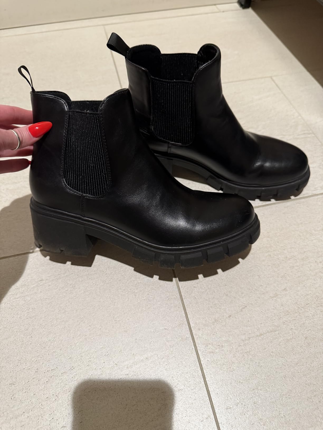 Women's Slip on Chelsea Ankle Boots | Fall Short Booties Shoes with 2.3-Inch Low Chunky Heel, Round Toe, Lug Outsole, for Daily Wear, Office Work, Casual Outing customer photo 2
