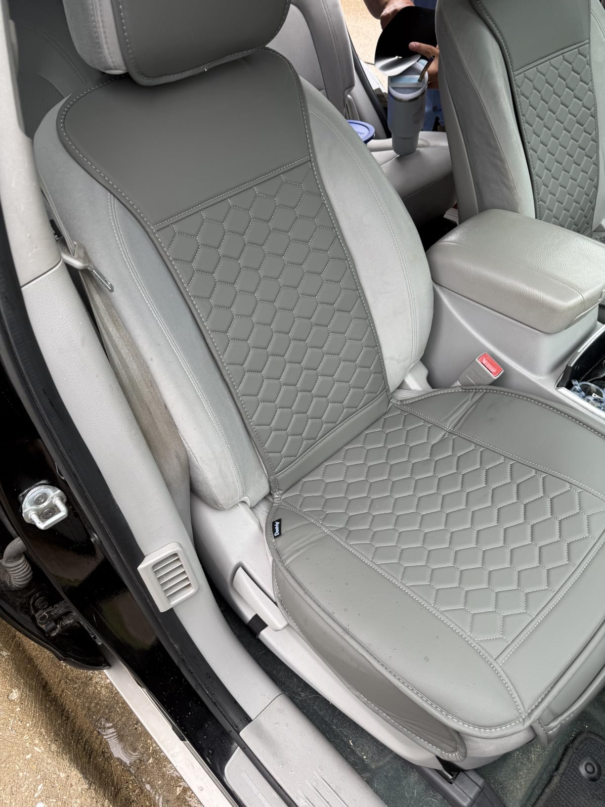 Elantrip Front Seat Covers 2PC Waterproof Faux Leather for Cars SUV Black | Soft faux leather helps protect front seats from spills, wear, and daily mess while giving your interior a cleaner look. customer photo 1