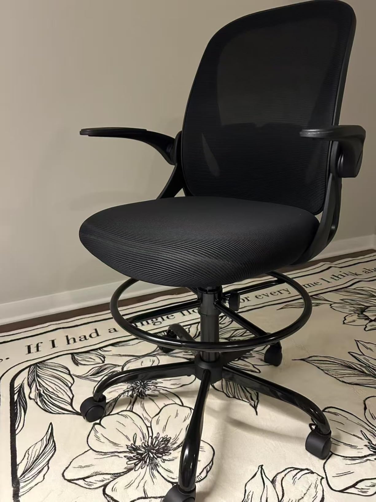Primy Drafting Chair Tall Office Chair with Flip-up Armrests Executive Ergonomic Computer Standing Desk Chair with Lumbar Support and Adjustable Footrest Ring customer photo 2