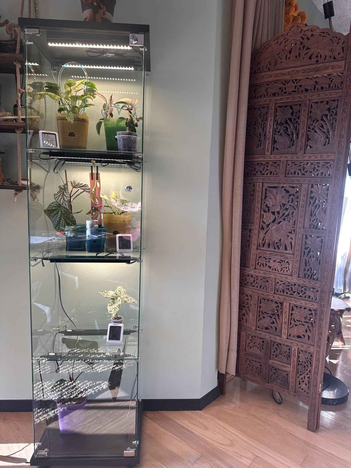 LFT HUIMEI2Y 4-Tier Glass Display Cabinet with Lock, Display Case Black | Single-Door Tempered Glass Showcase for Collectibles, Figures, and Decor; Curio Cabinet for Living Room, Bedroom, Office customer photo 1