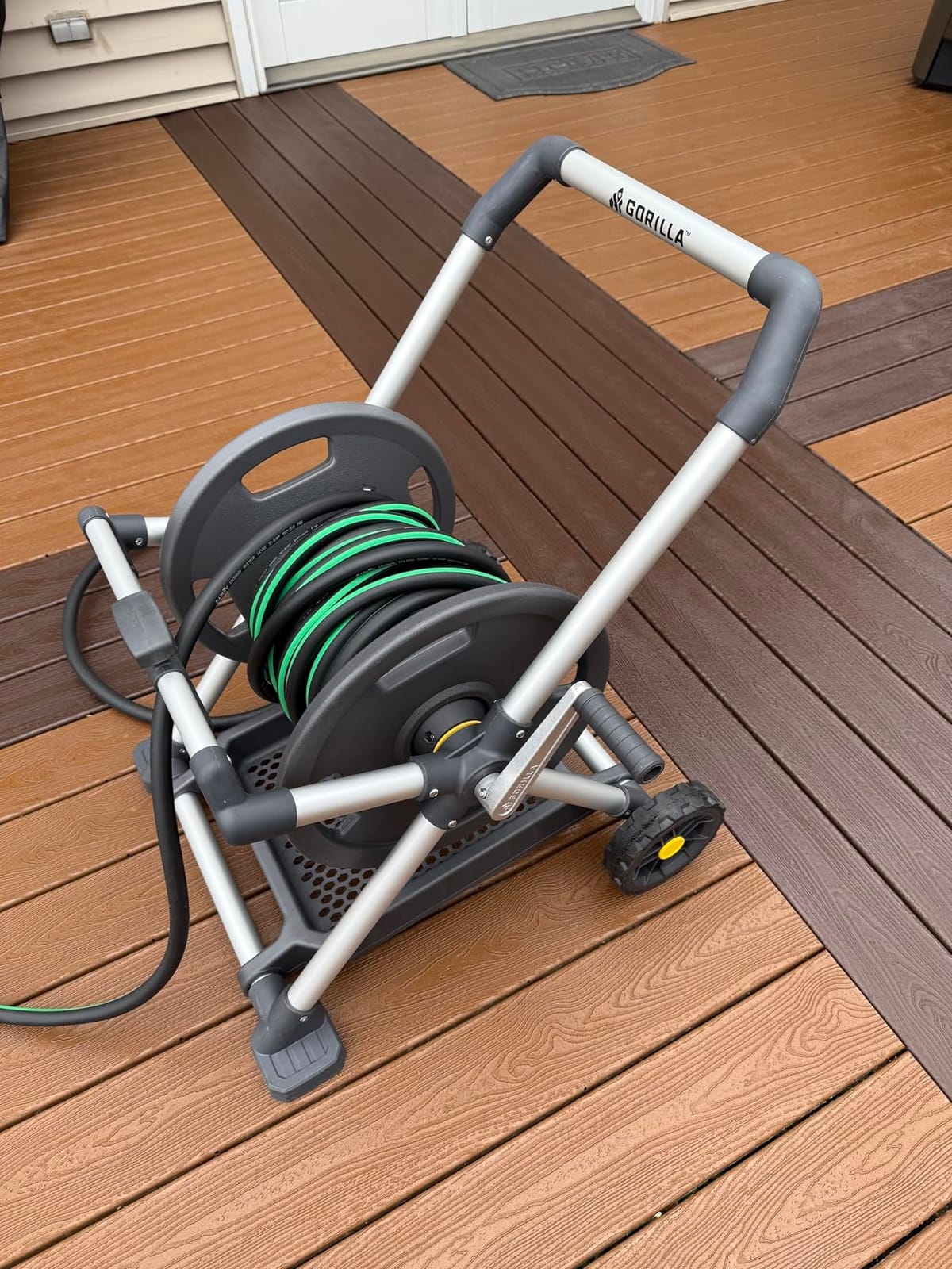 Gorilla GRS-200H Aluminum Garden Hose Reel, 200 Ft, No-Leak Brass Fittings | Rust-proof frame, Smooth winding hose guide, Upright comfort handle, Stable wide base, Durable construction for outdoor use customer photo 2