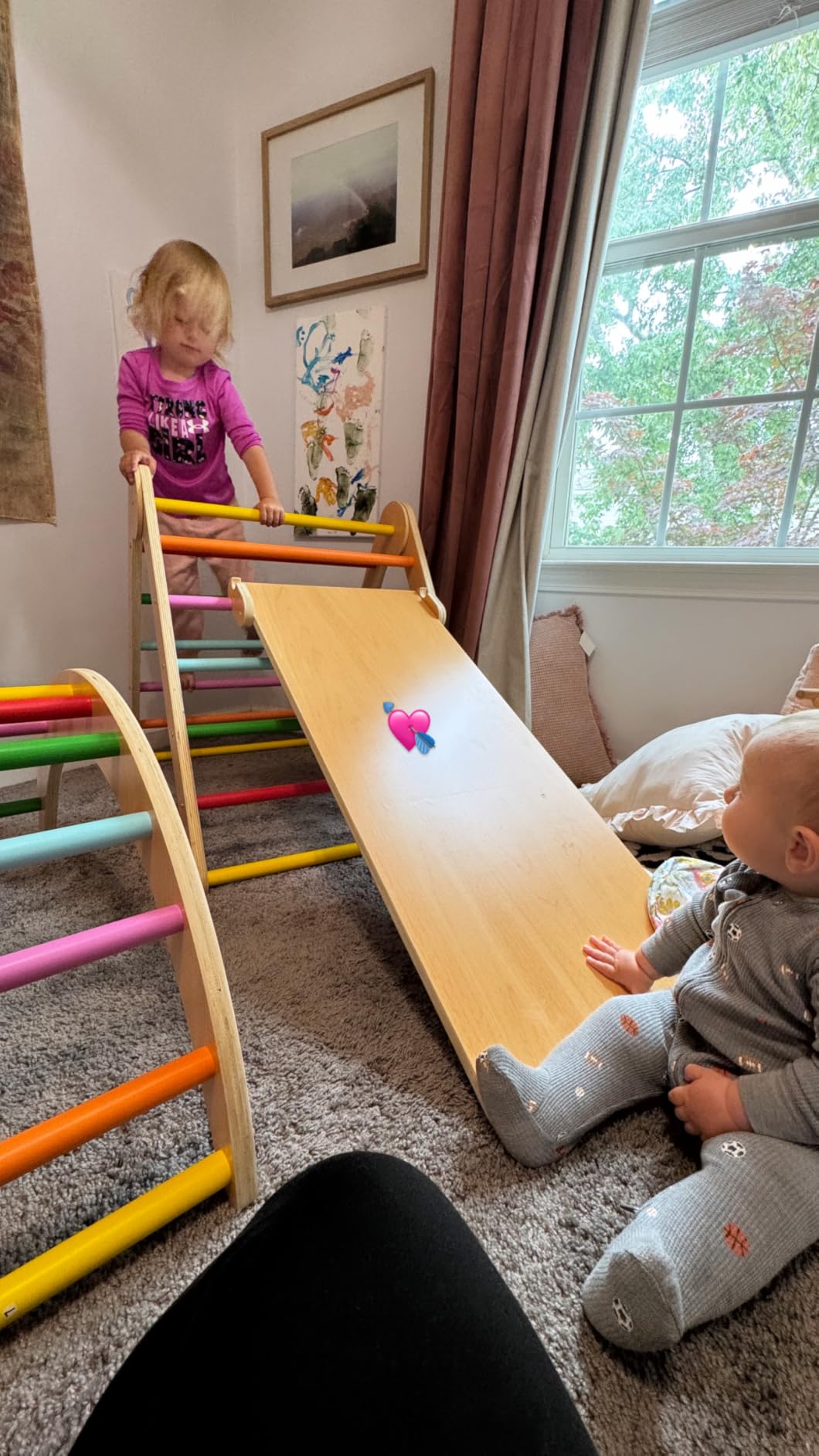 Beright 4 in 1 Pikler Triangle Gym, Montessori Foldable Climber with Ramp, Indoor Climbing Toys for Kids, Climbing Triangle for Toddlers Arch Climber, Rocker, Learning Waldorf Children Toy, Rainbow customer photo 1