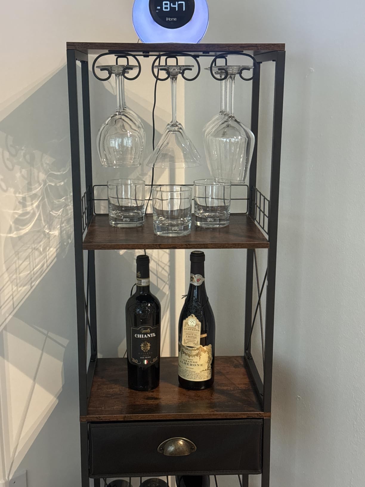 Homeiju Wine Rack Freestanding Floor, Bar Cabinet for Liquor and Glasses | 4-Tier bar Cabinet with Tabletop, Glass Holder, Storage Drawer and Wine Storage for Living Room customer photo 2