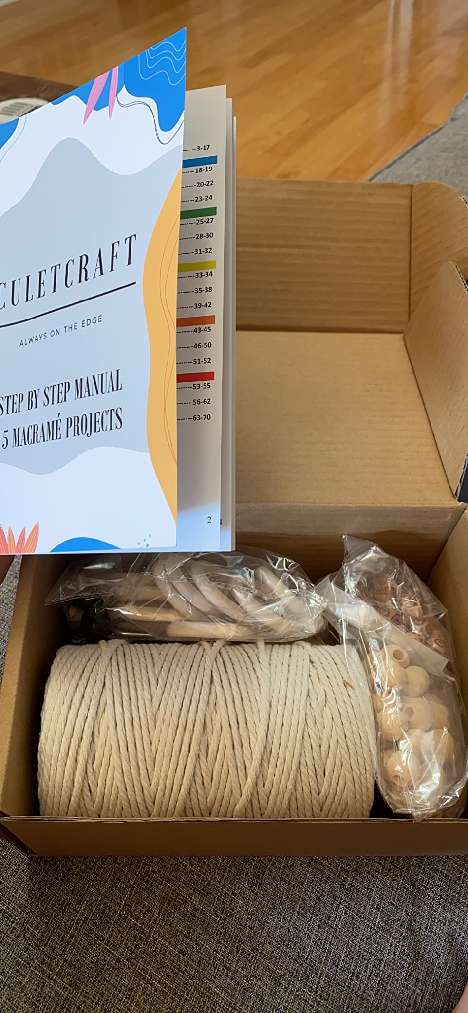 CULETCRAFT Macrame Kit for Beginners 153pc, 15 Projects Book, 164yd Cotton Macrame Cord, Wooden Beads & Sticks, Wooden & Metal Rings, Gift Box, Book & Accessories, Perfect Macrame Starter Kit customer photo 2