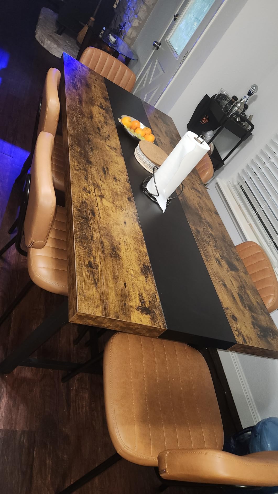 Tribesigns Dining Table for 8 People, 70.87-inch Rectangular Wood Kitchen Table with Strong Metal Frame, Industrial Large Long Dining Room Table for Big Family (Rustic Brown) customer photo 2