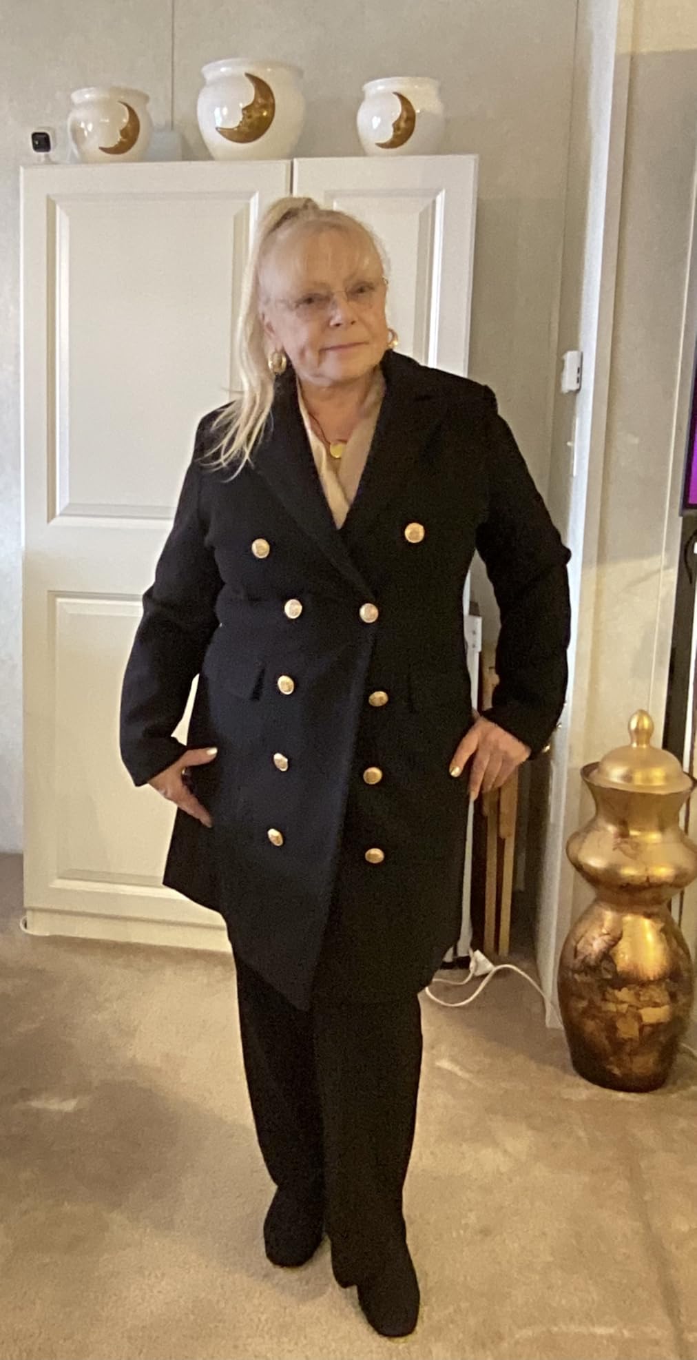 IDEALSANXUN Womens Fall Winter Wool Coats Double Breasted Midi Peacoat Trench Coats customer photo 2