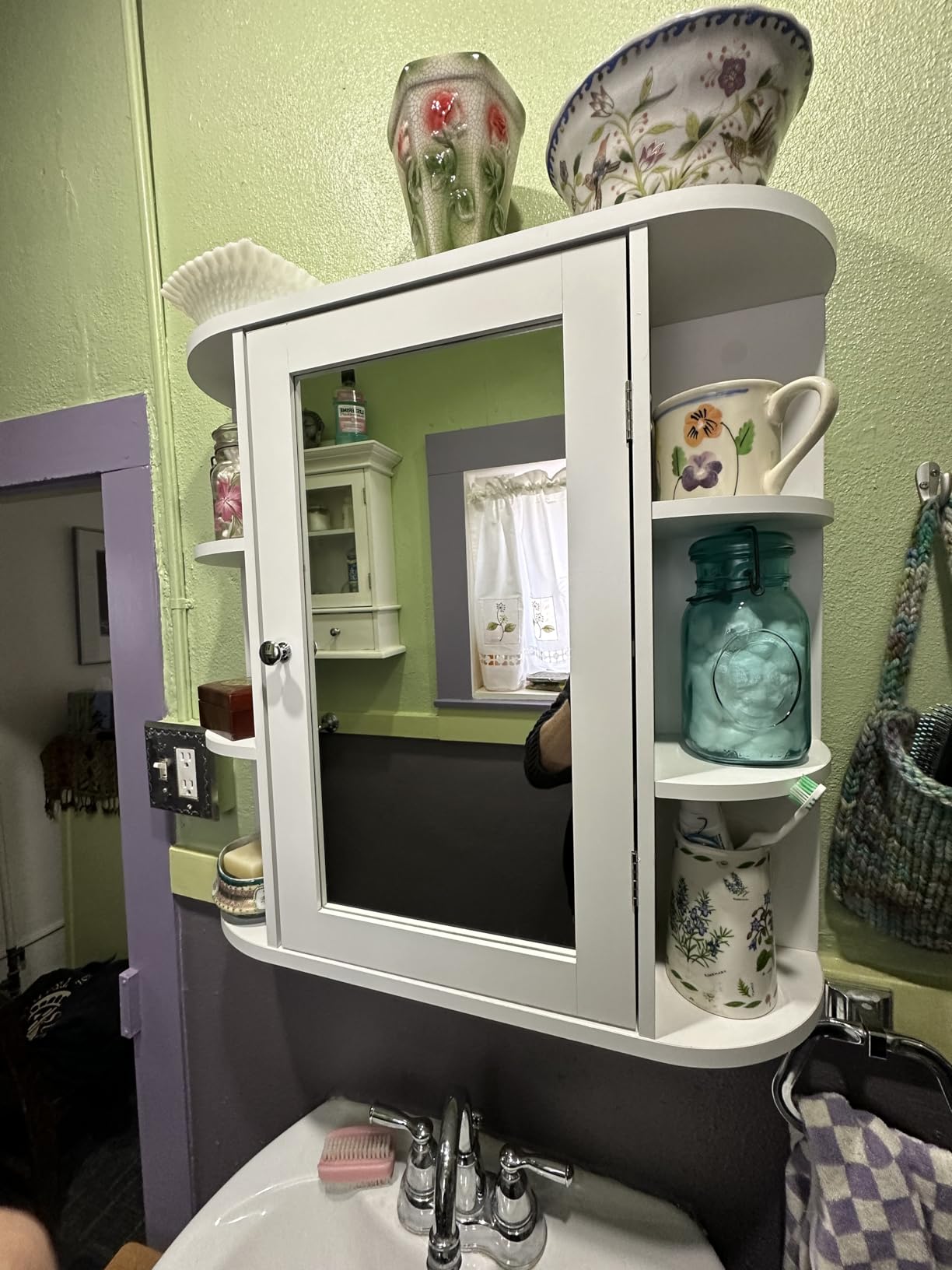 Iwell Bathroom Medicine Cabinet with Mirror, Bathroom Wall Cabinet with 2 Adjustable Shelves & 6 Open Shelves, Medicine Cabinet Organizer, Bathroom Cabinet Wall Mounted, White customer photo 2